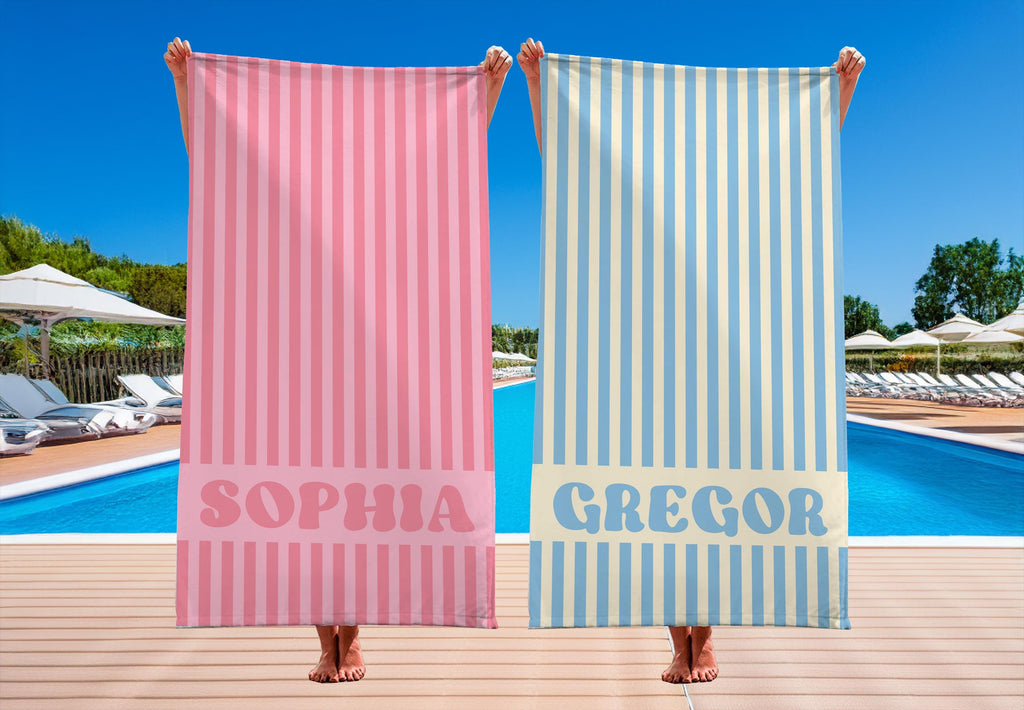 Personalized Groovy Striped Beach Towel: Custom Bachelorette Party Gift