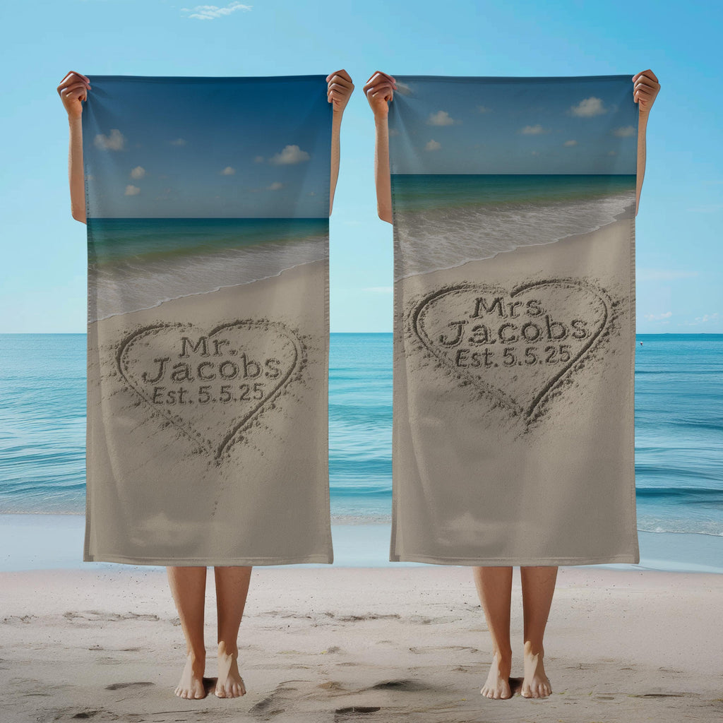 Personalized Mr And Mrs Beach Towel, Custom Honeymoon Towel,  Wifey & Hubby Newlywed Gift, Custom Honeymoon Gifts - Set Of Two Towels