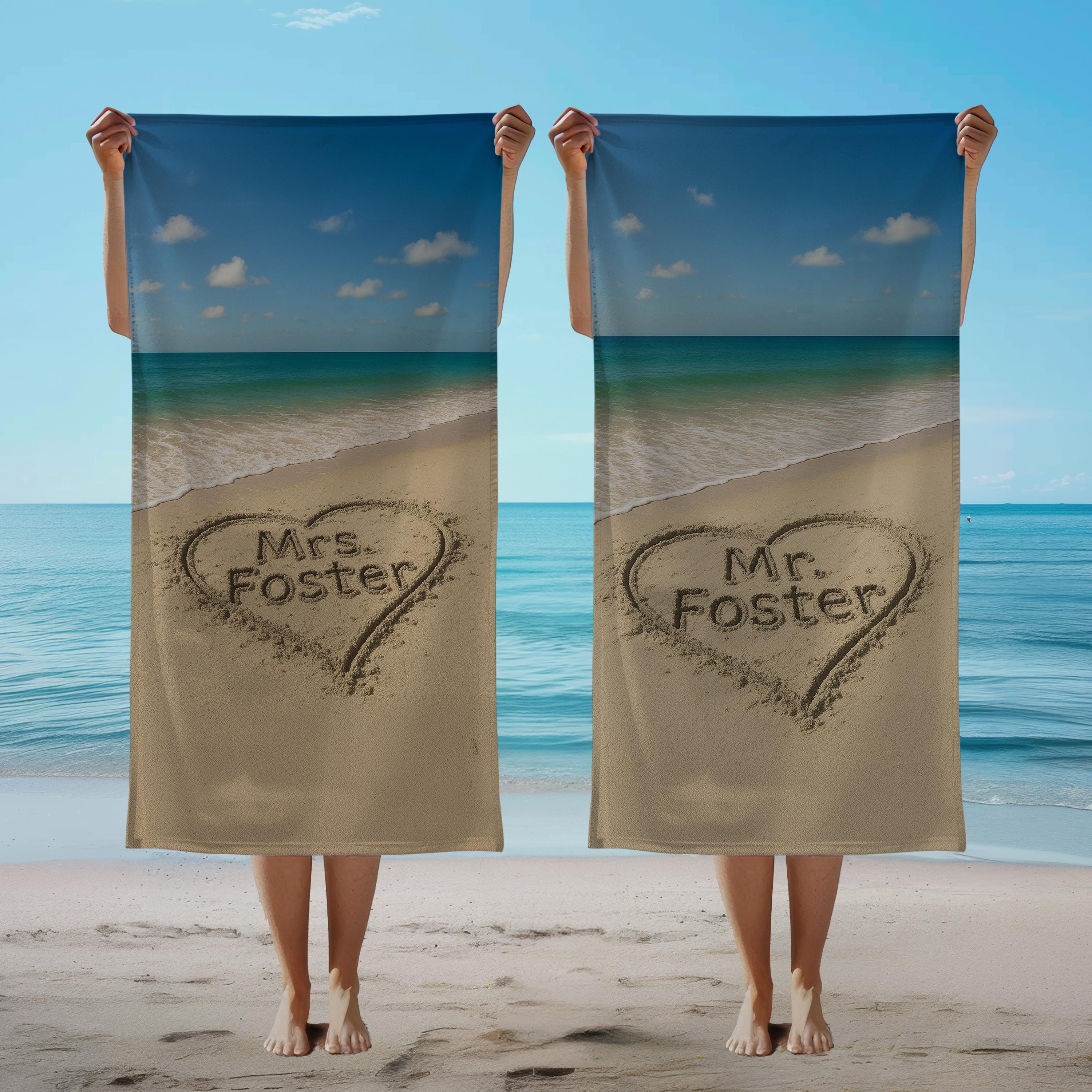 Personalized Mr And Mrs Beach Towel, Custom Honeymoon Towel,  Wifey & Hubby Newlywed Gift, Custom Honeymoon Gifts - Set Of Two Towels