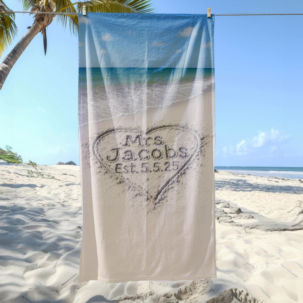 Personalized Mr And Mrs Beach Towel, Custom Honeymoon Towel,  Wifey & Hubby Newlywed Gift, Custom Honeymoon Gifts - Set Of Two Towels