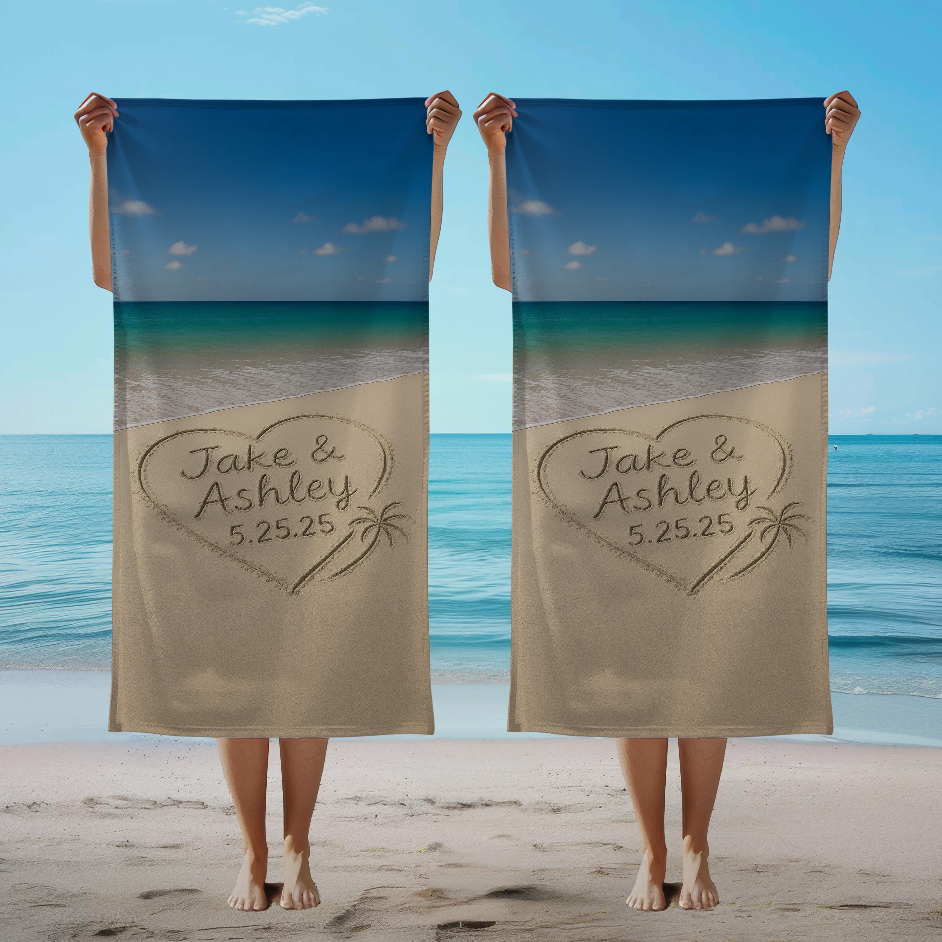 Personalized Mr And Mrs Beach Towel, Custom Honeymoon Towel,  Wifey & Hubby Newlywed Gift, Custom Honeymoon Gifts - Set Of Two Towels