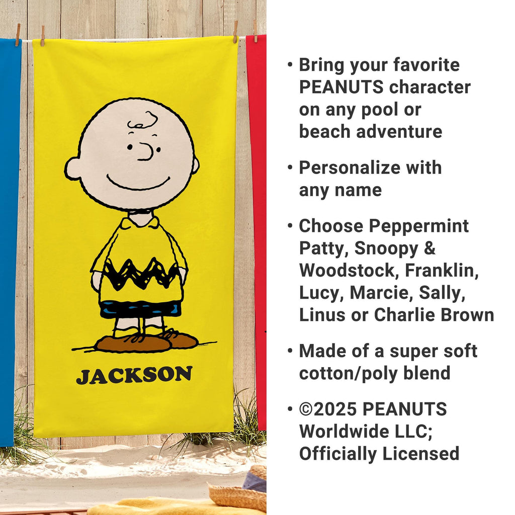 Personalized Peanuts® Beach Towel - Snoopytm Beach Towel - Custom Peanuts® Gang Towel - Choose From 2 Sizes - 8 Peanuts Characters Available