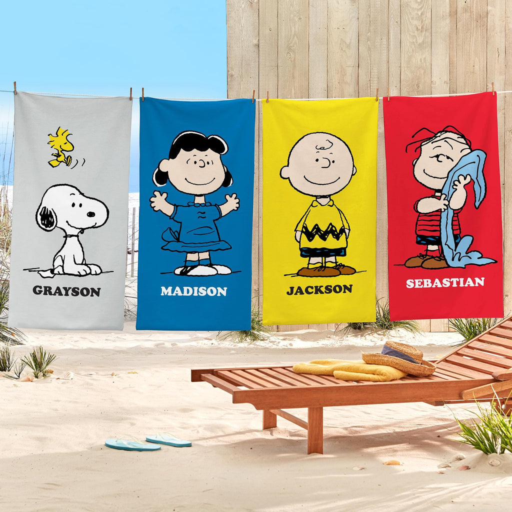 Personalized Peanuts® Beach Towel - Snoopytm Beach Towel - Custom Peanuts® Gang Towel - Choose From 2 Sizes - 8 Peanuts Characters Available