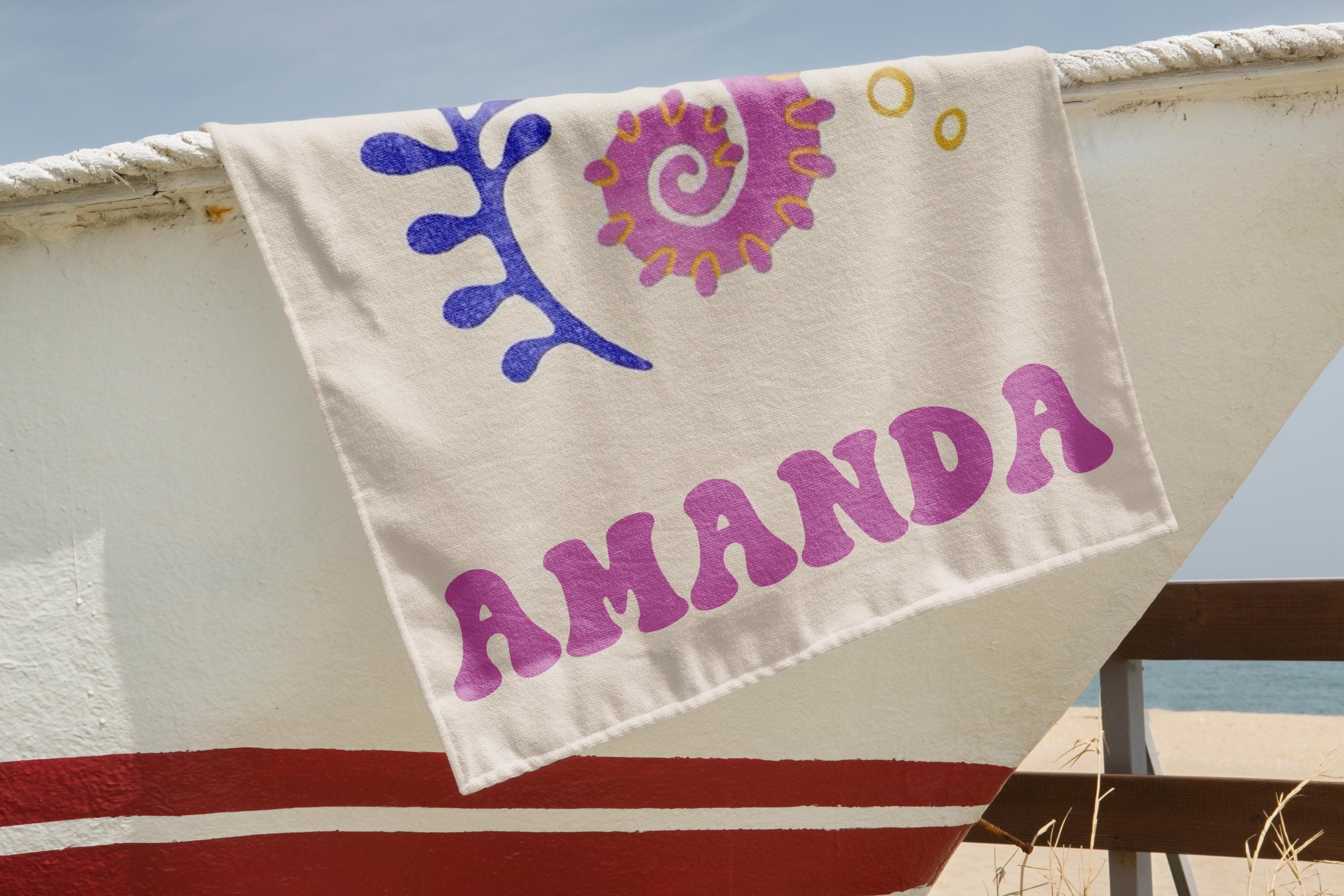 Marine Animal Personalized Beach Towel, Custom Name Towel For Baby/kids, Preppy Girls Pool Towel, Kids Xmas Gift, Beach Party Essentials