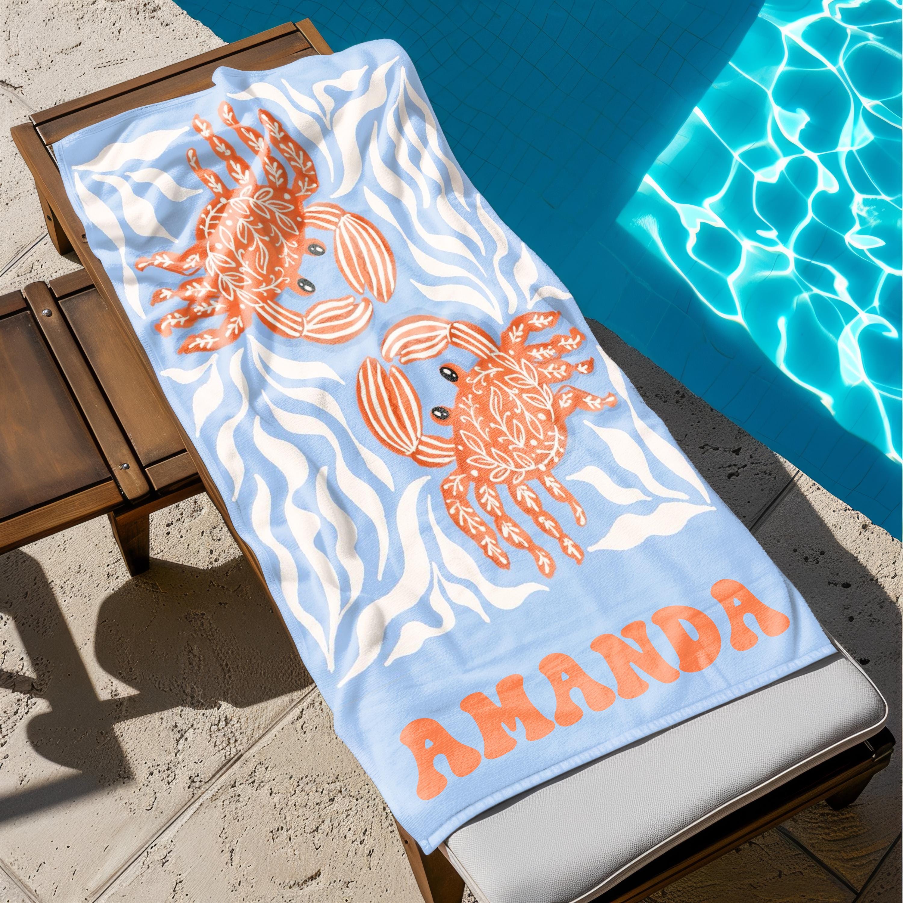 Marine Animal Personalized Beach Towel, Custom Name Towel For Baby/kids, Preppy Girls Pool Towel, Kids Xmas Gift, Beach Party Essentials