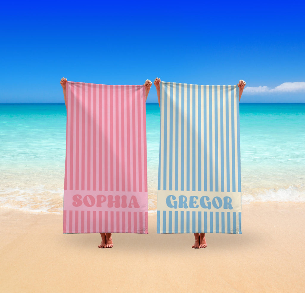 Personalized Groovy Striped Beach Towel: Custom Bachelorette Party Gift