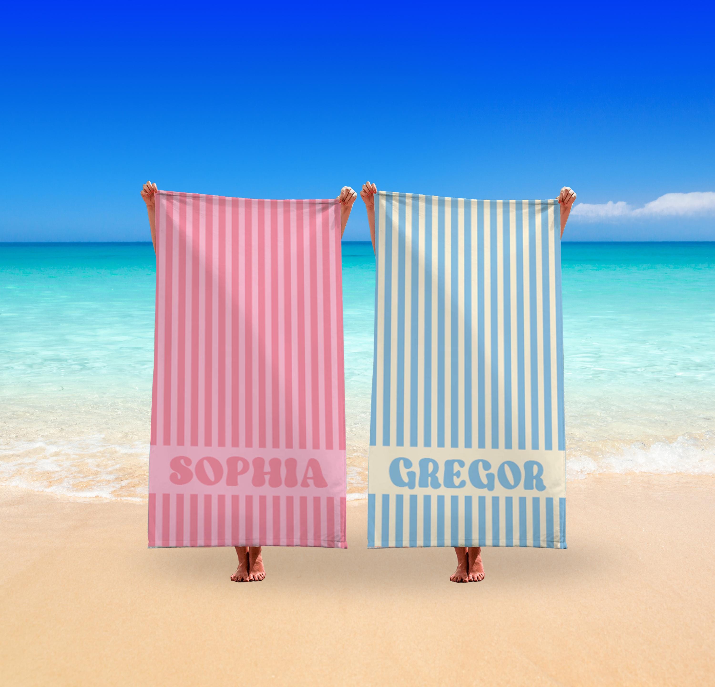 Personalized Groovy Striped Beach Towel: Custom Bachelorette Party Gift