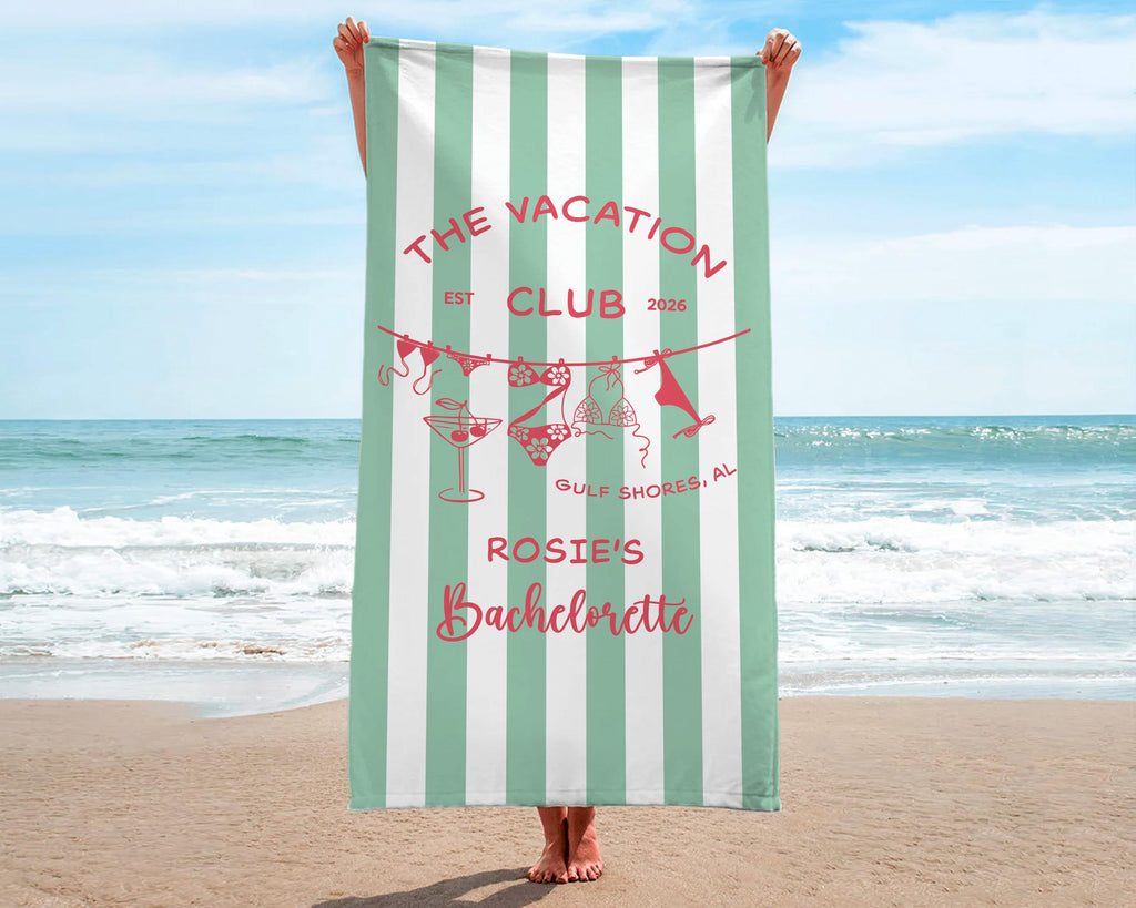 Personalized Bachelorette Beach Towel, Custom Bride Squad Pool Towel, Bridal Party Gift, Last Toast On The Coast Girls Trip