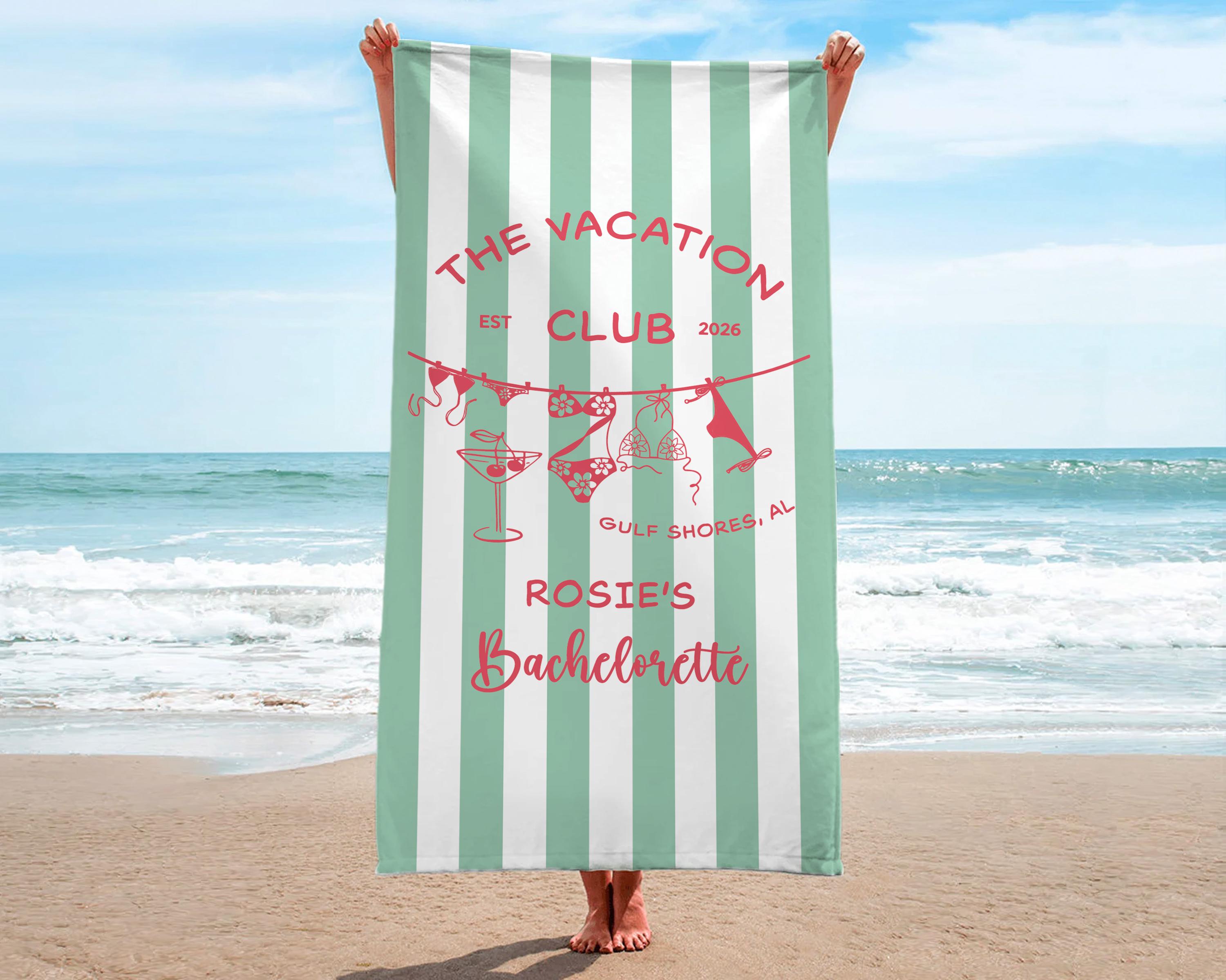 Personalized Bachelorette Beach Towel, Custom Bride Squad Pool Towel, Bridal Party Gift, Last Toast On The Coast Girls Trip