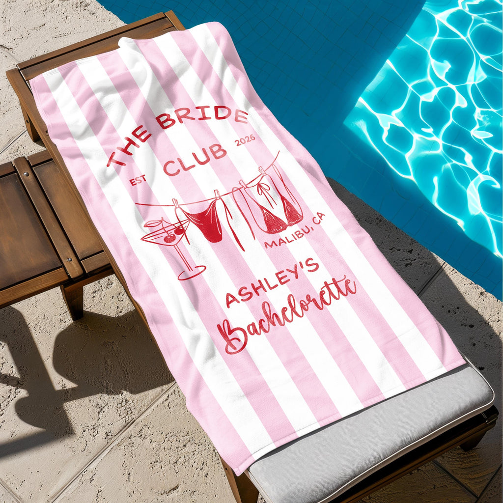 Personalized Bachelorette Beach Towel, Custom Bride Squad Pool Towel, Bridal Party Gift, Last Toast On The Coast Girls Trip