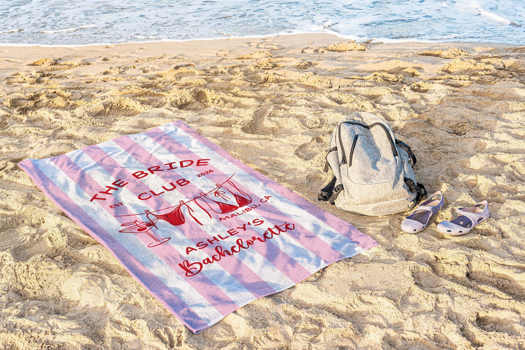 Personalized Bachelorette Beach Towel, Custom Bride Squad Pool Towel, Bridal Party Gift, Last Toast On The Coast Girls Trip