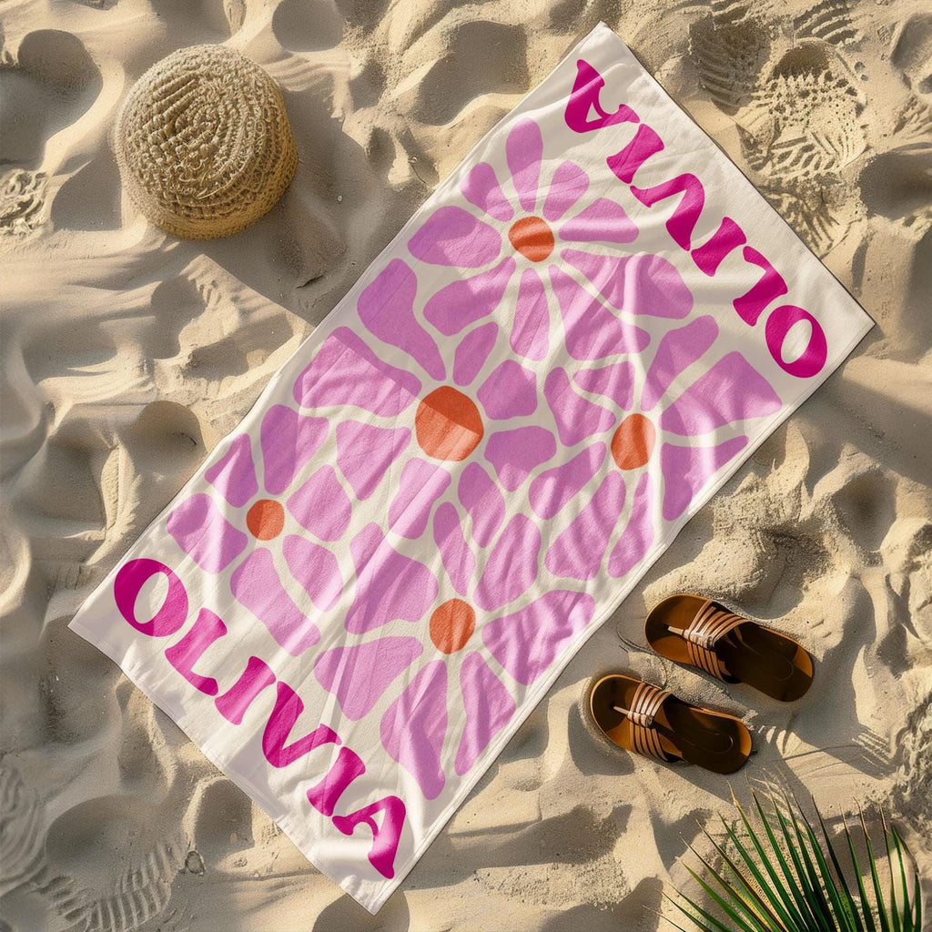 Retro Flower Personalized Beach Towel,durable Towel For Beach Days,pool Trips And Bachelorette Party Favors,perfect Gift For Her&kids