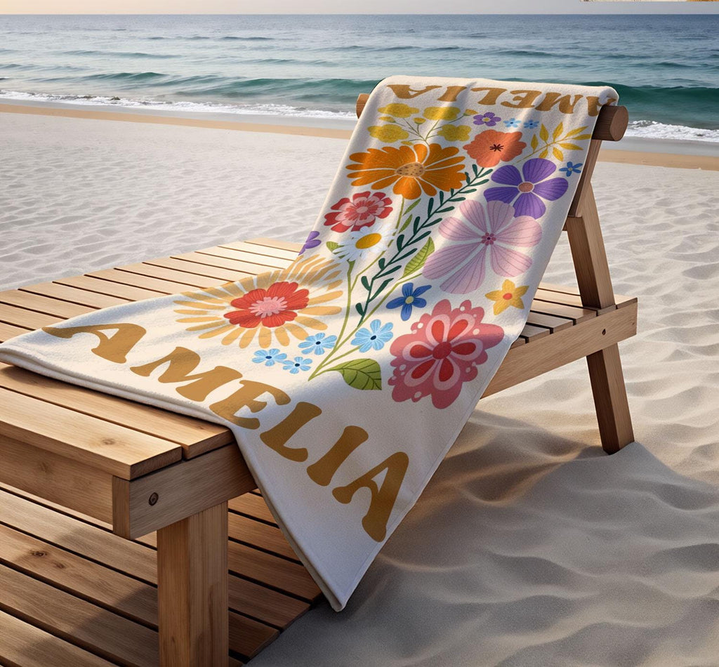 Retro Flower Personalized Beach Towel,durable Towel For Beach Days,pool Trips And Bachelorette Party Favors,perfect Gift For Her&kids
