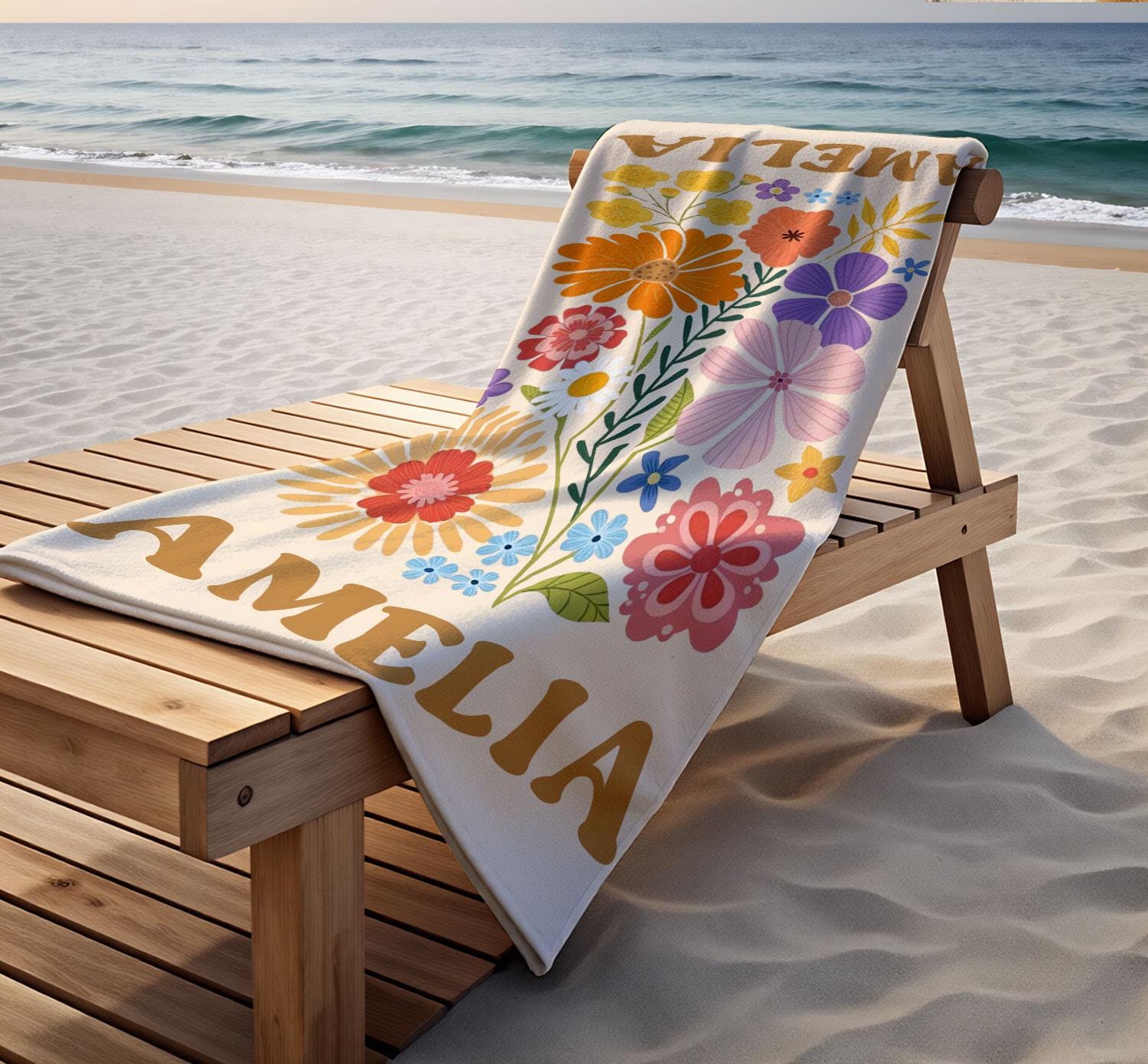 Retro Flower Personalized Beach Towel,durable Towel For Beach Days,pool Trips And Bachelorette Party Favors,perfect Gift For Her&kids