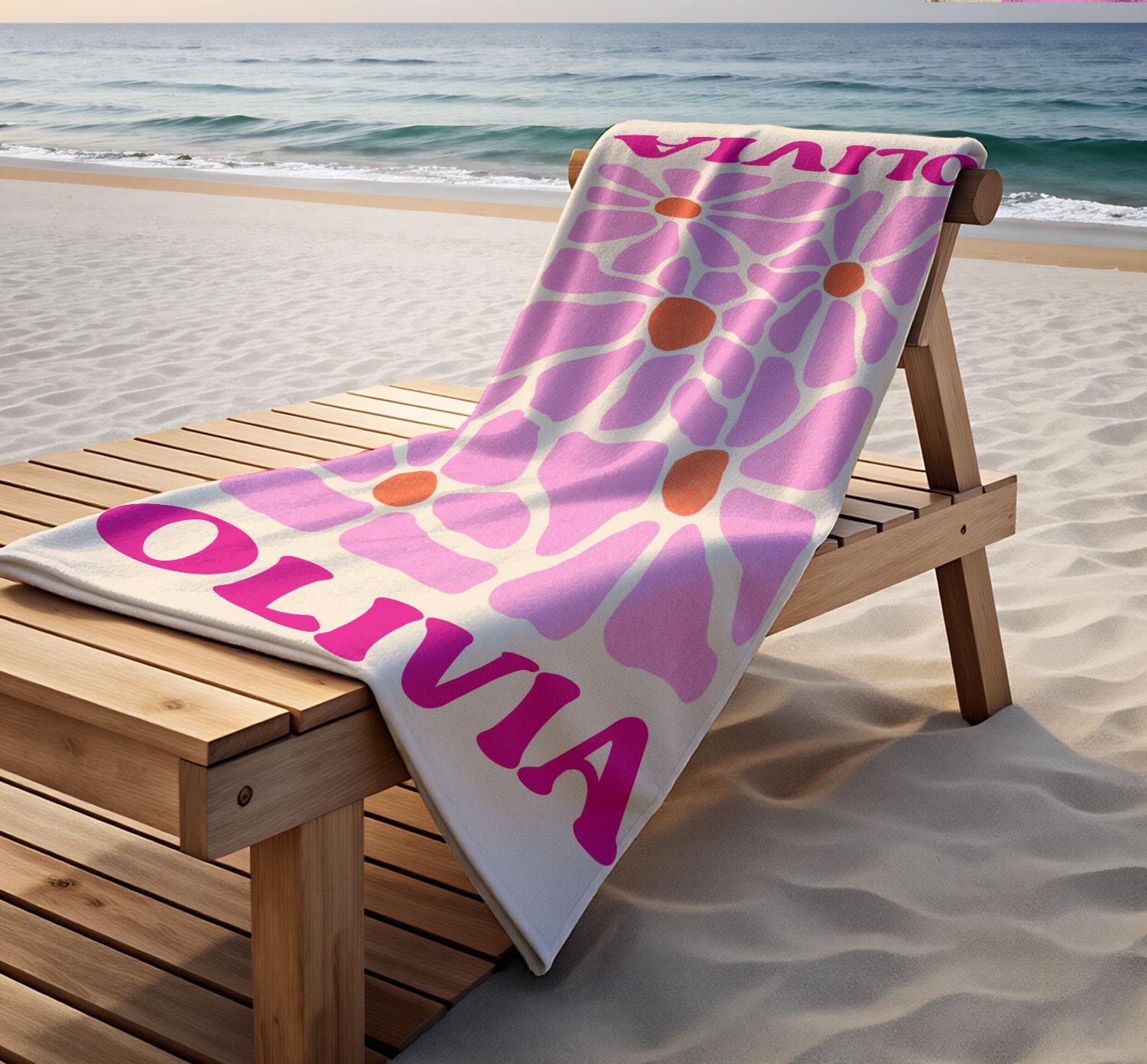 Retro Flower Personalized Beach Towel,durable Towel For Beach Days,pool Trips And Bachelorette Party Favors,perfect Gift For Her&kids