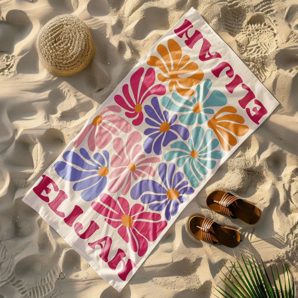 Retro Flower Personalized Beach Towel,durable Towel For Beach Days,pool Trips And Bachelorette Party Favors,perfect Gift For Her&kids