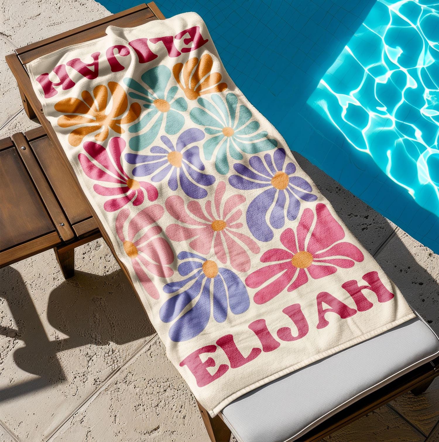 Retro Flower Personalized Beach Towel,durable Towel For Beach Days,pool Trips And Bachelorette Party Favors,perfect Gift For Her&kids
