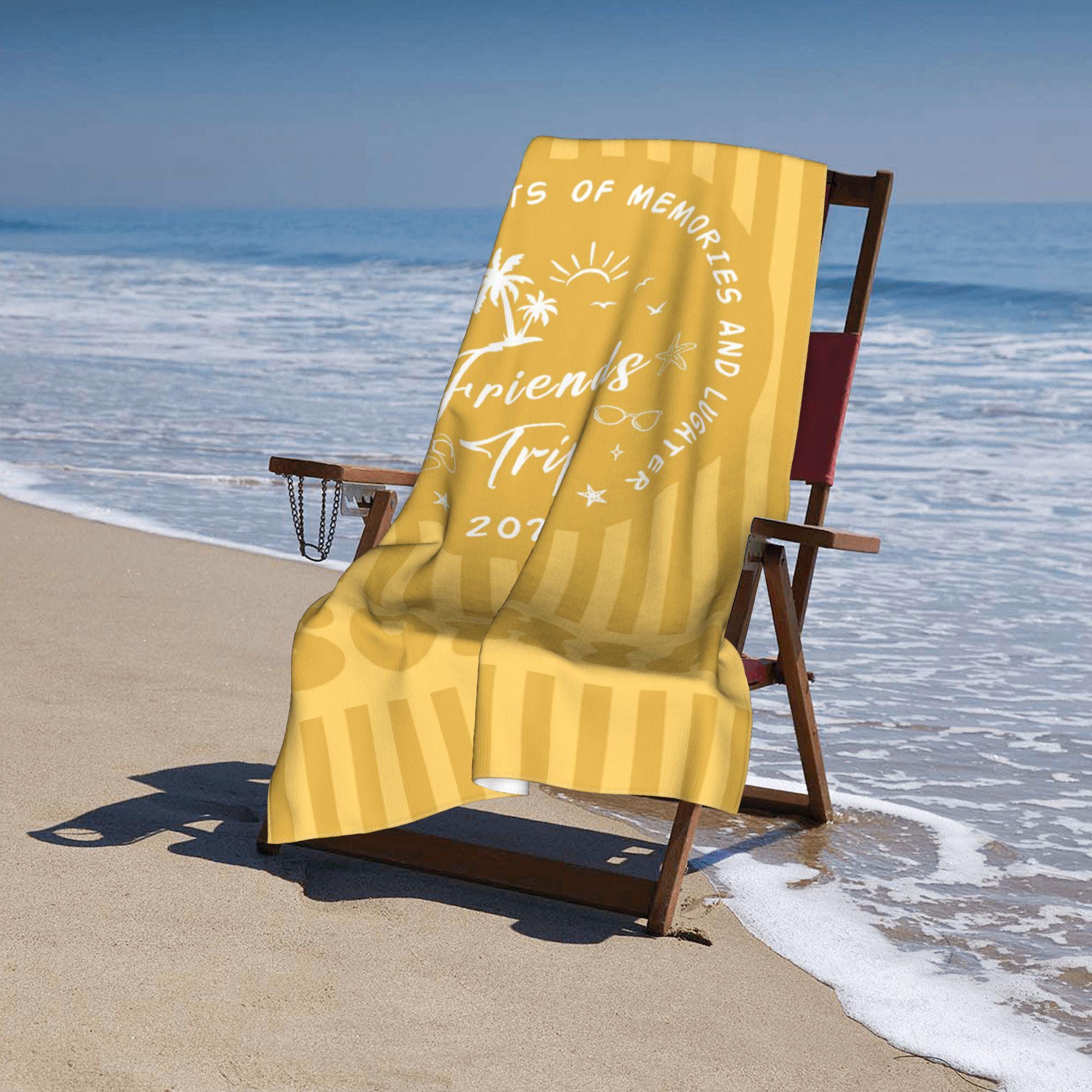 Personalized Friends Trip Beach Towel,custom Name & Year Beach Towel,striped Beach Towel, Girls Trip Gift,summer Beach Vacation Gift