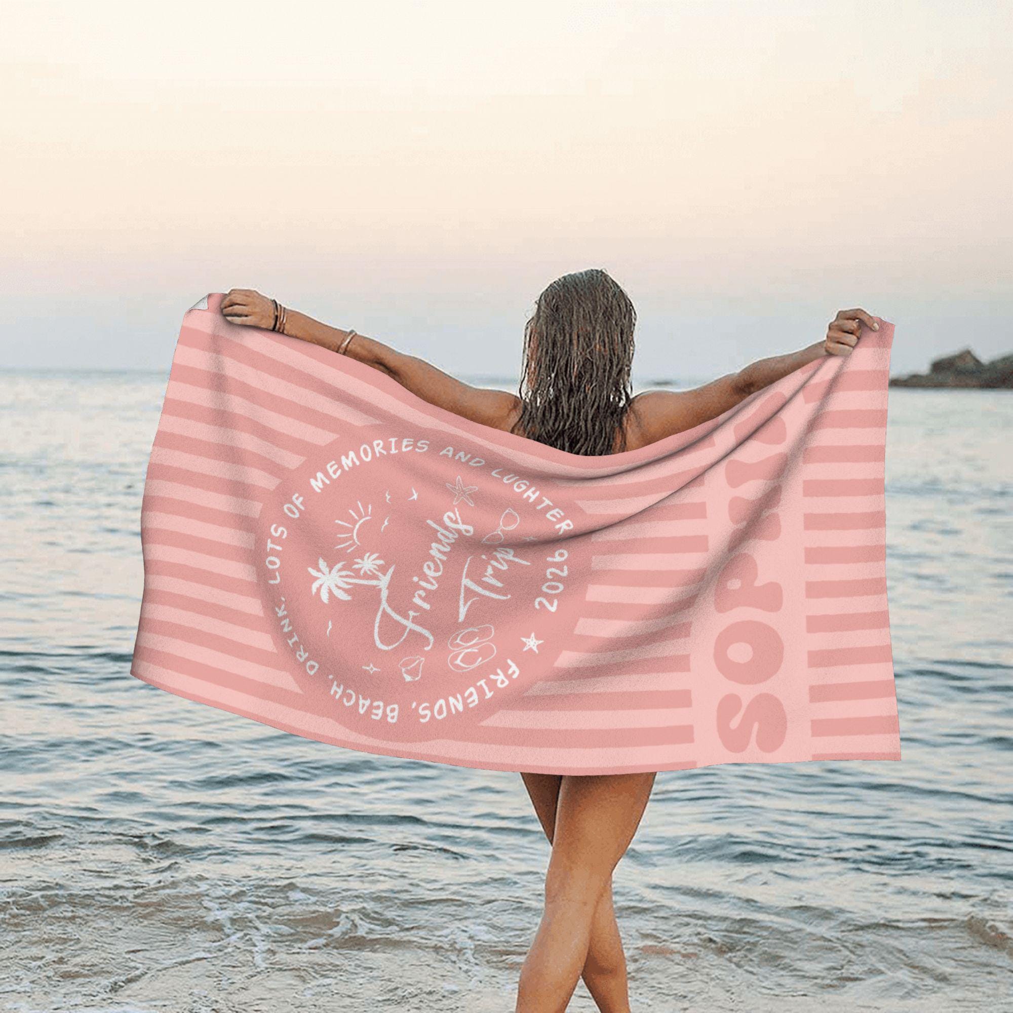 Personalized Friends Trip Beach Towel,custom Name & Year Beach Towel,striped Beach Towel, Girls Trip Gift,summer Beach Vacation Gift