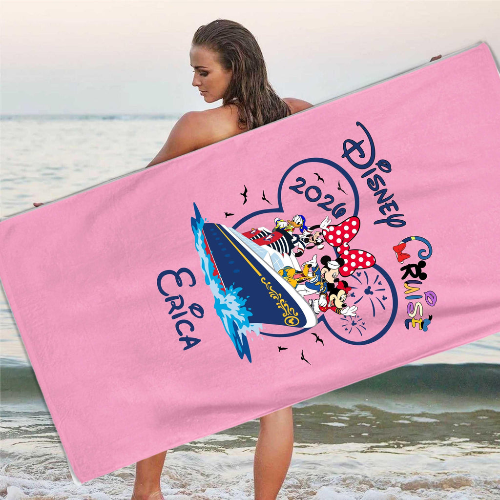 Personalized Disney Cruise 2026 Beach Towel: Custom Mickey Minnie Summer Vacation Gift