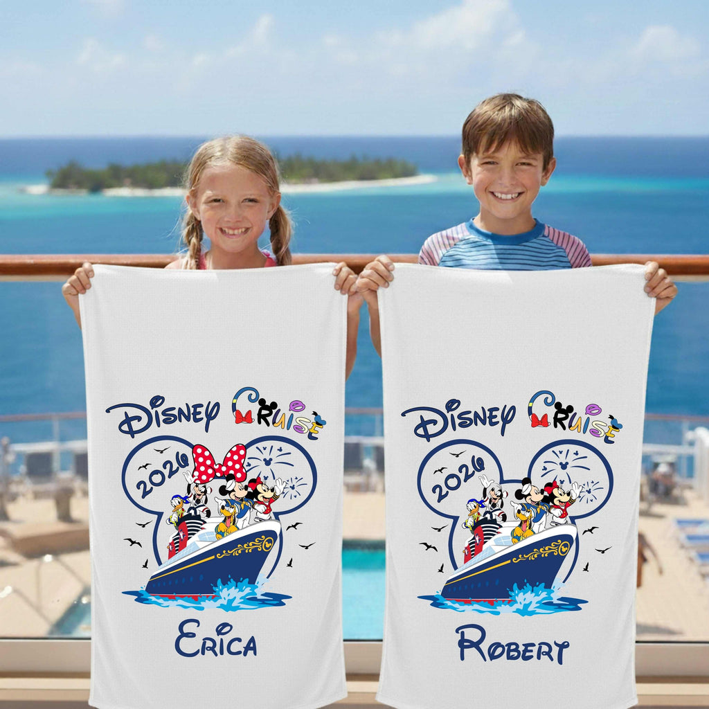 Personalized Disney Cruise 2026 Beach Towel: Custom Mickey Minnie Summer Vacation Gift