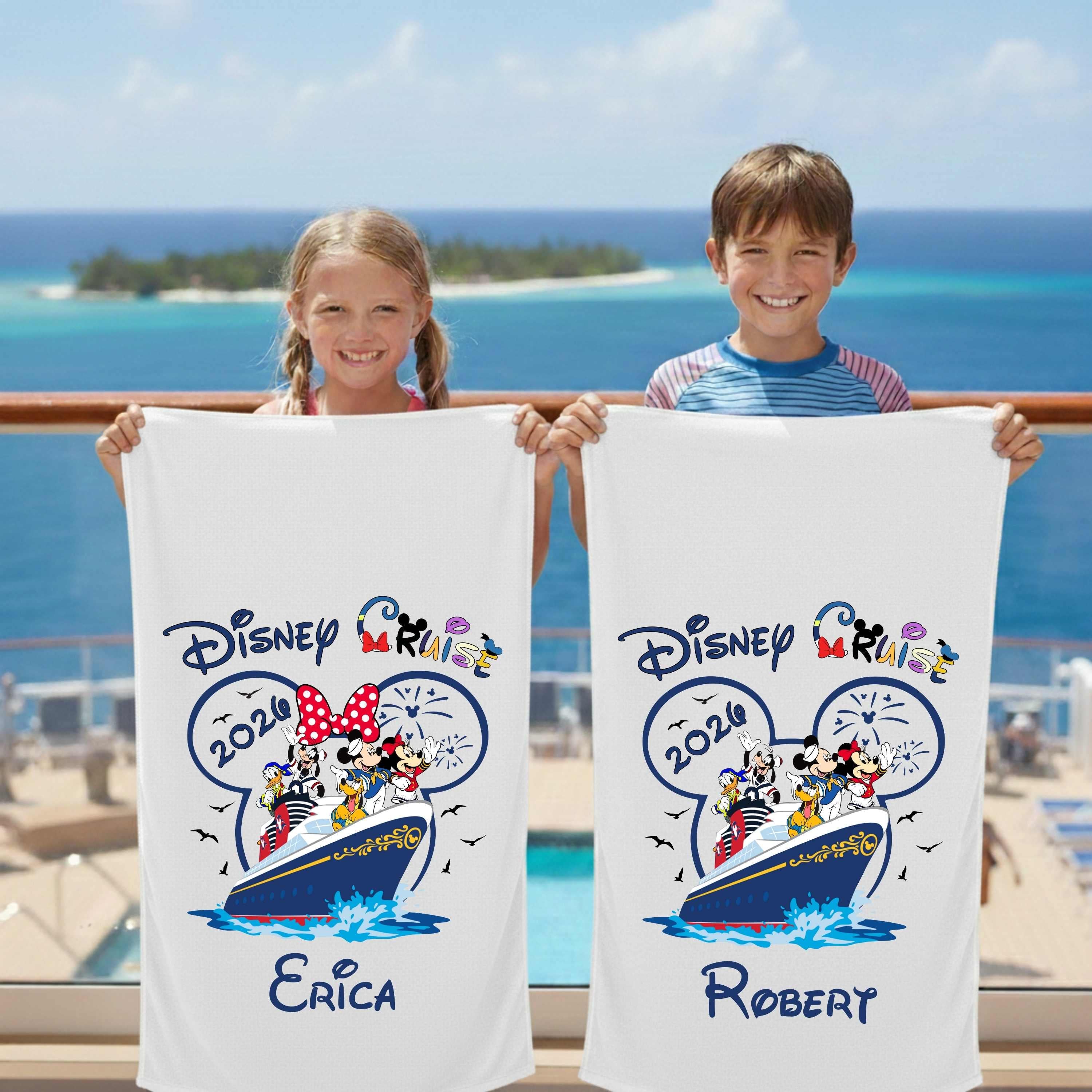 Personalized Disney Cruise 2026 Beach Towel: Custom Mickey Minnie Summer Vacation Gift