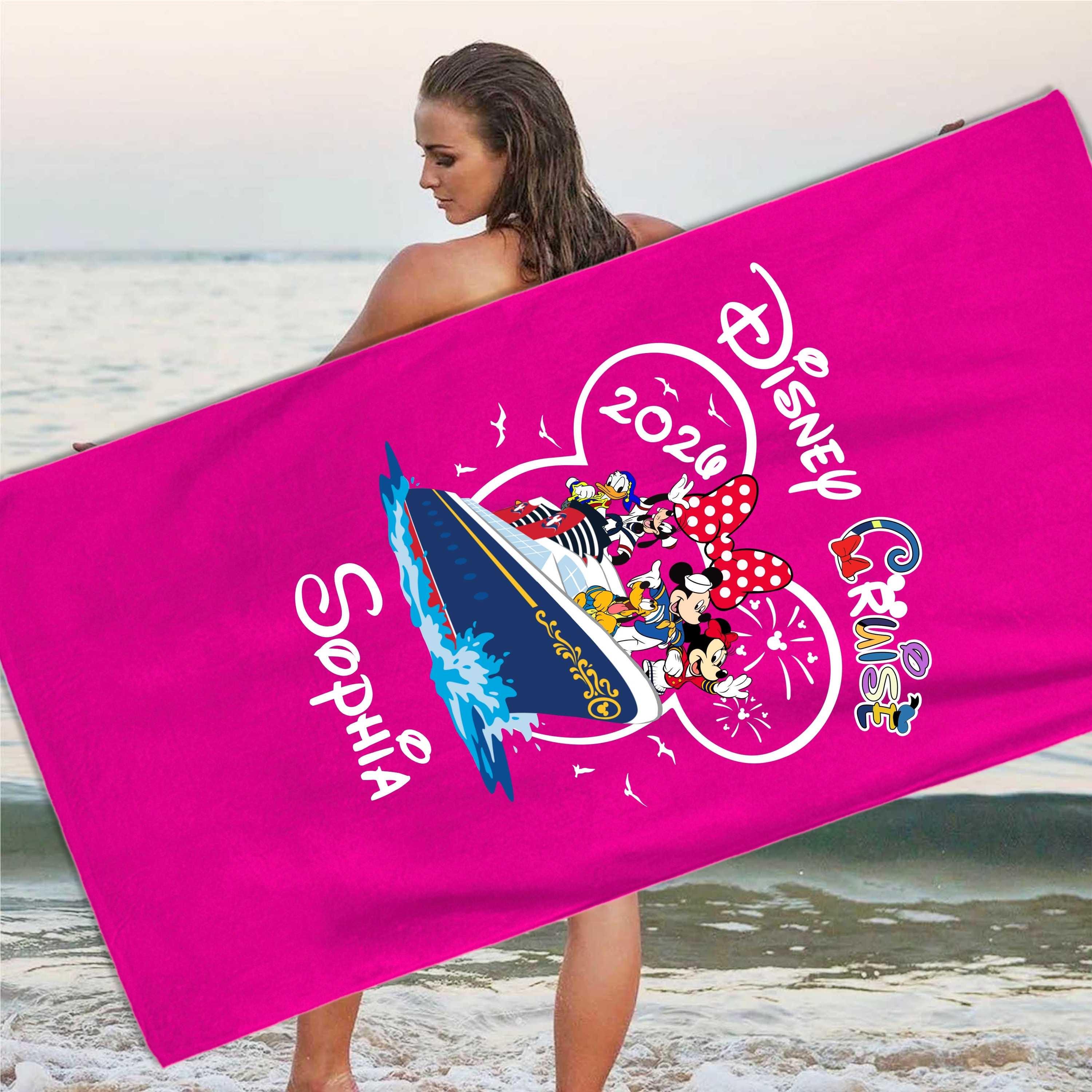 Personalized Disney Cruise 2026 Beach Towel: Custom Mickey Minnie Summer Vacation Gift