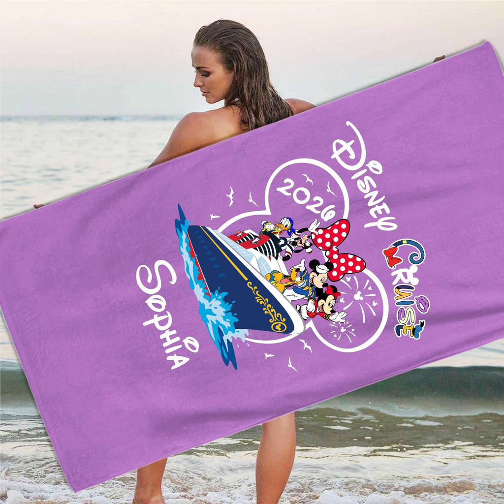 Personalized Disney Cruise 2026 Beach Towel: Custom Mickey Minnie Summer Vacation Gift