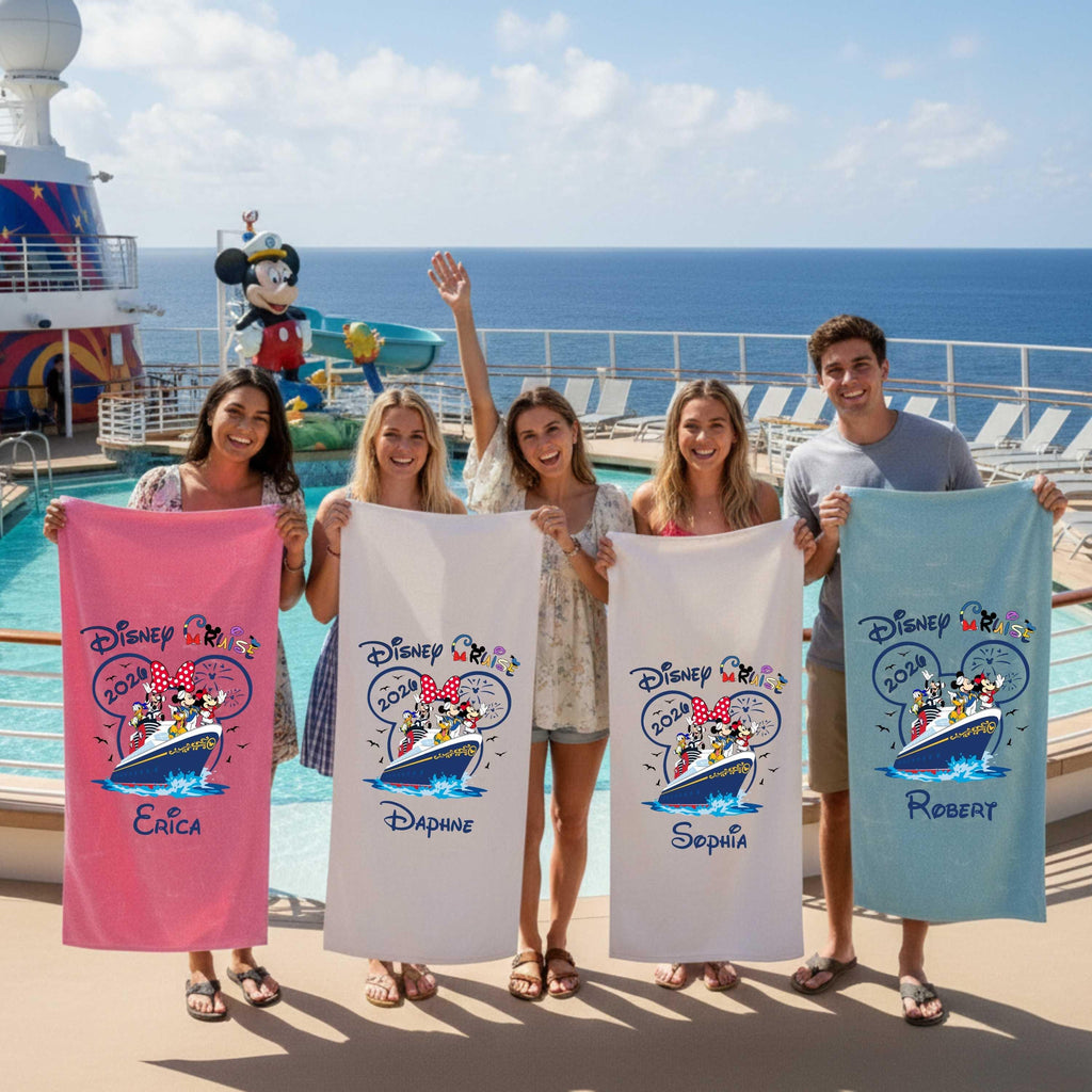 Personalized Disney Cruise 2026 Beach Towel: Custom Mickey Minnie Summer Vacation Gift
