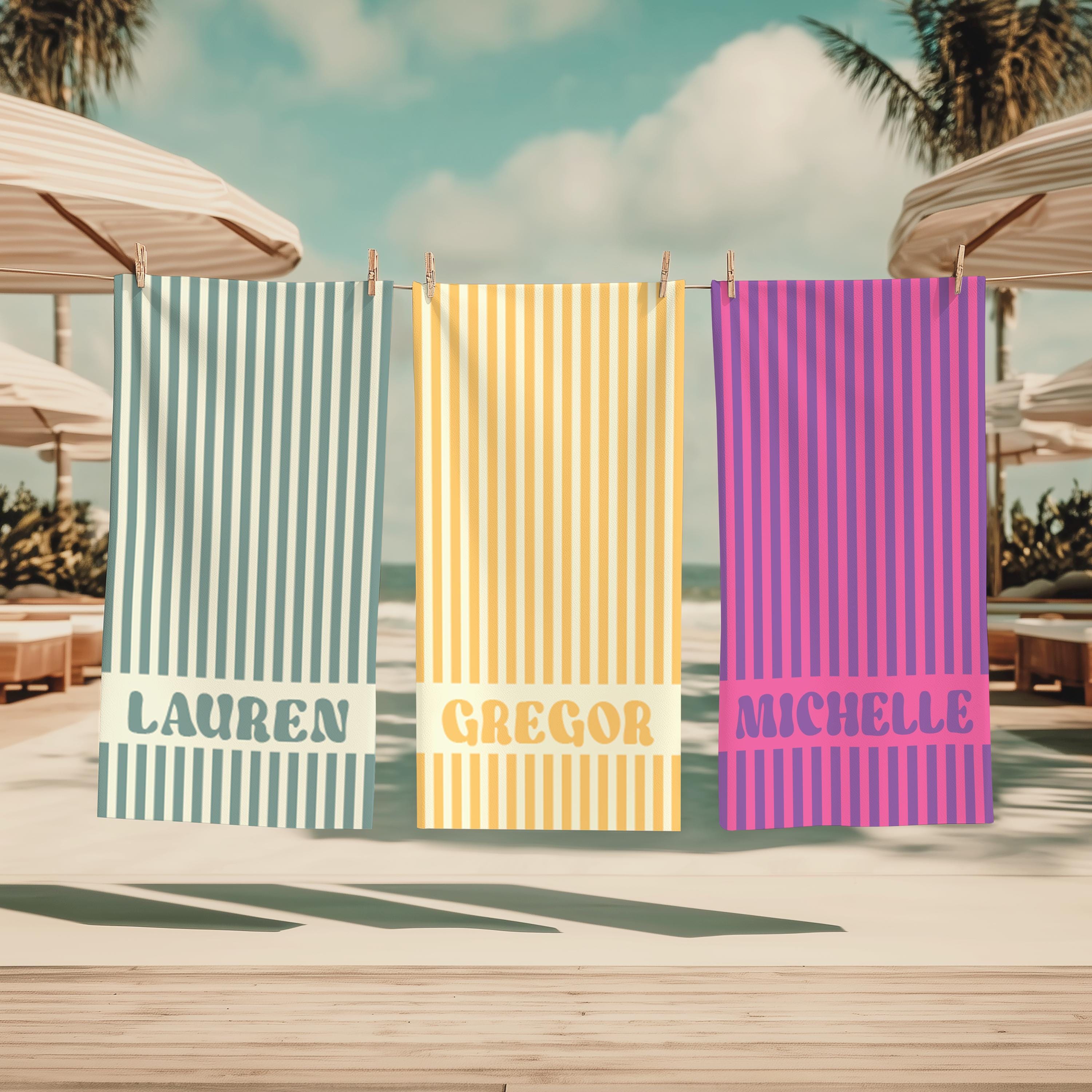 Personalized Groovy Striped Beach Towel: Custom Bachelorette Party Gift