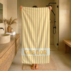 Personalized Groovy Striped Beach Towel: Custom Bachelorette Party Gift