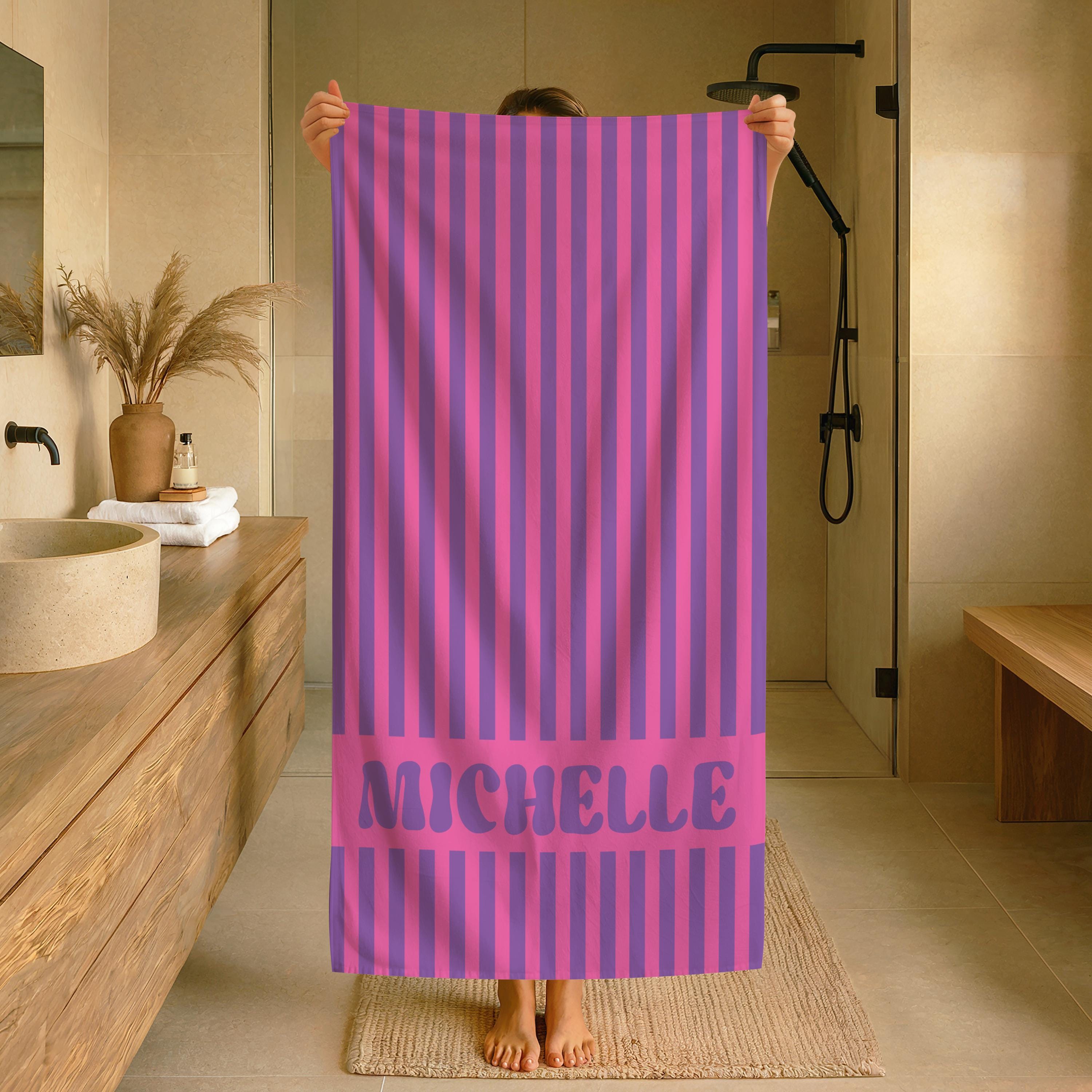 Personalized Groovy Striped Beach Towel: Custom Bachelorette Party Gift
