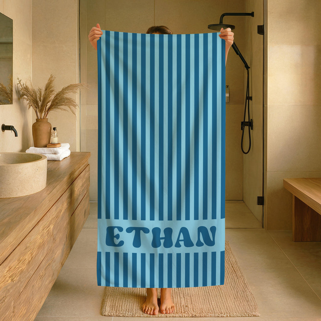Personalized Groovy Striped Beach Towel: Custom Bachelorette Party Gift