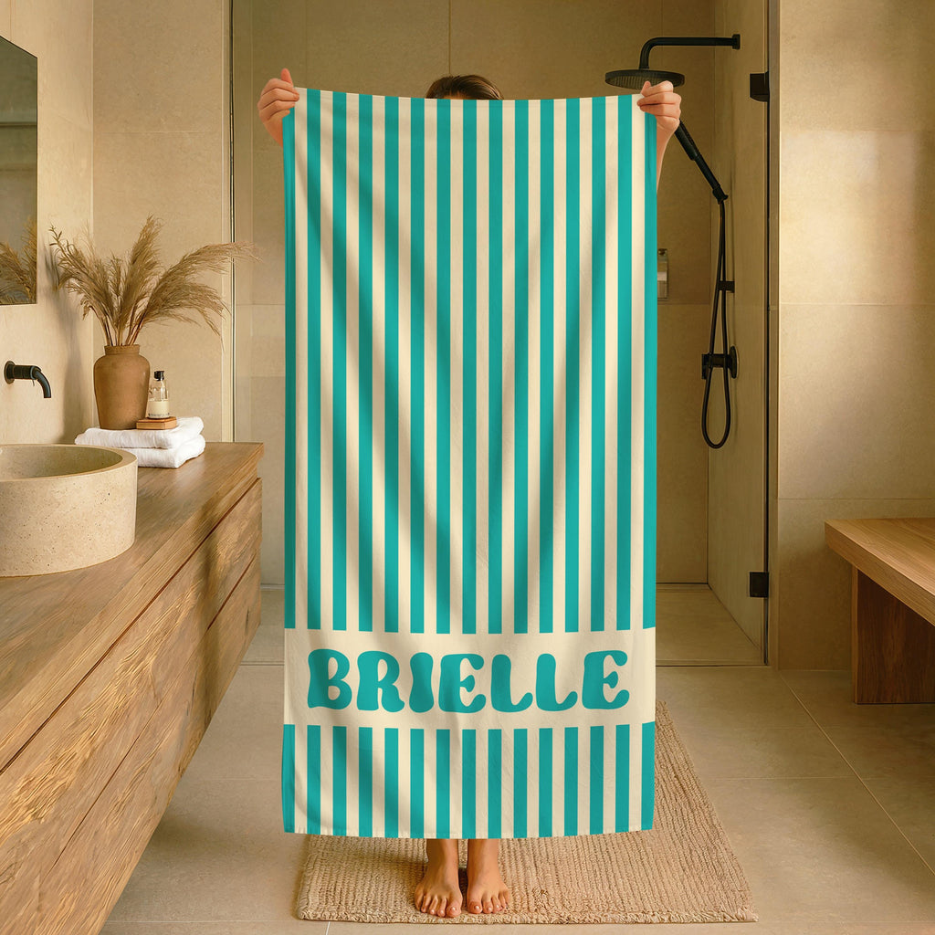 Personalized Groovy Striped Beach Towel: Custom Bachelorette Party Gift