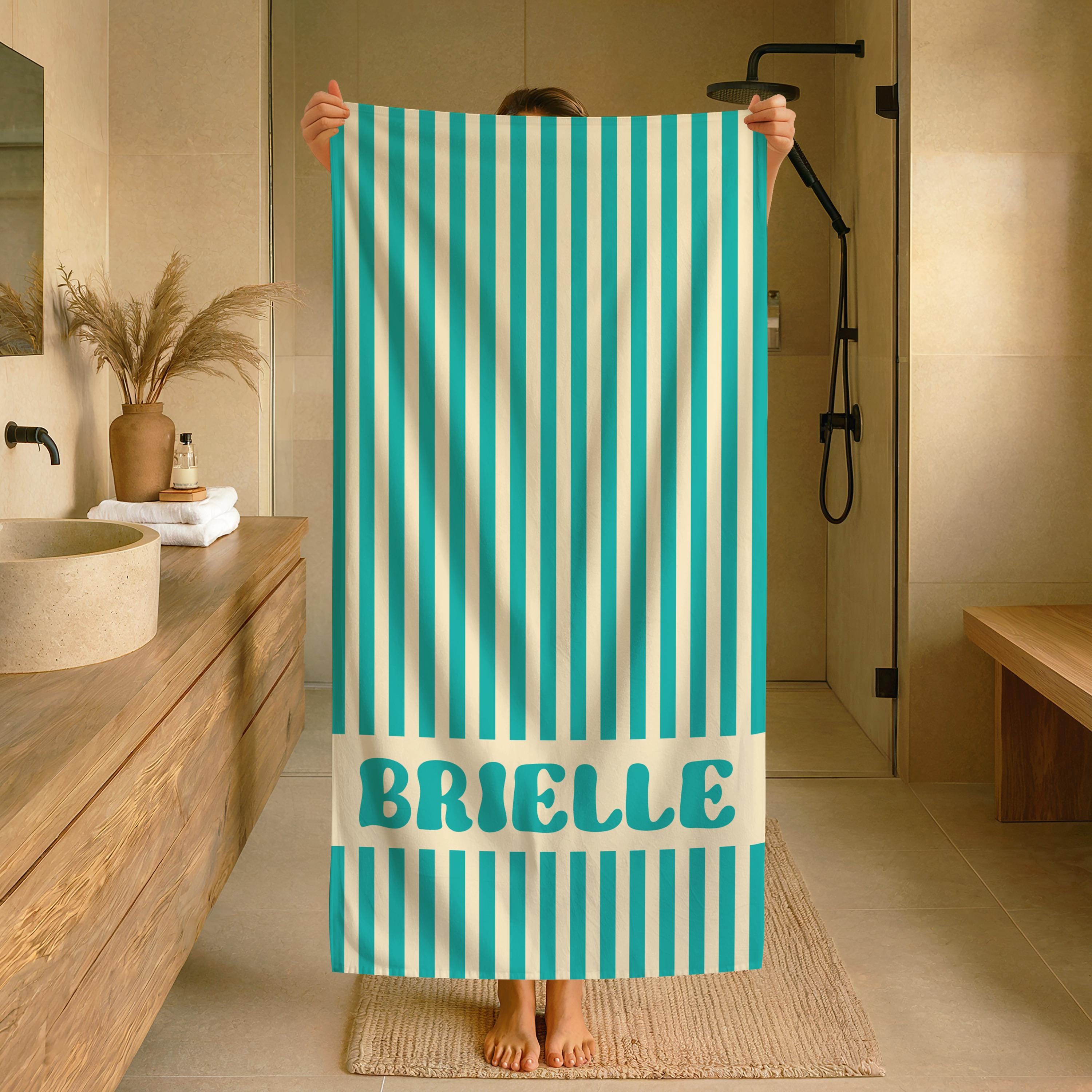 Personalized Groovy Striped Beach Towel: Custom Bachelorette Party Gift