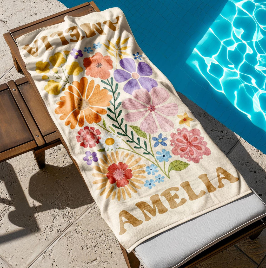 Retro Flower Personalized Beach Towel,durable Towel For Beach Days,pool Trips And Bachelorette Party Favors,perfect Gift For Her&kids