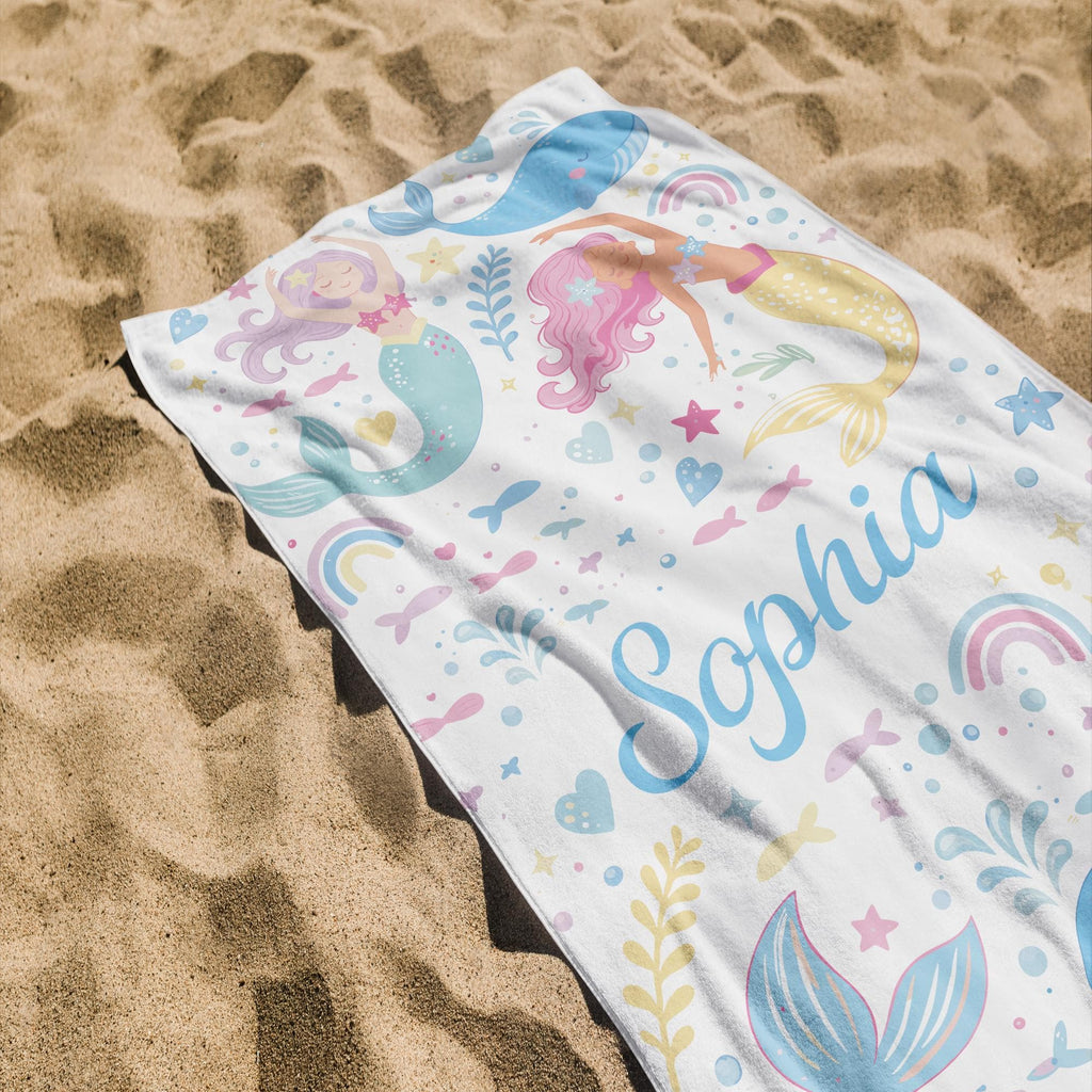 Mermaid Personalized Beach Towel, Mermaid Party Favors, Custom Beach Towel, Mermaid Birthday Gift For Kids