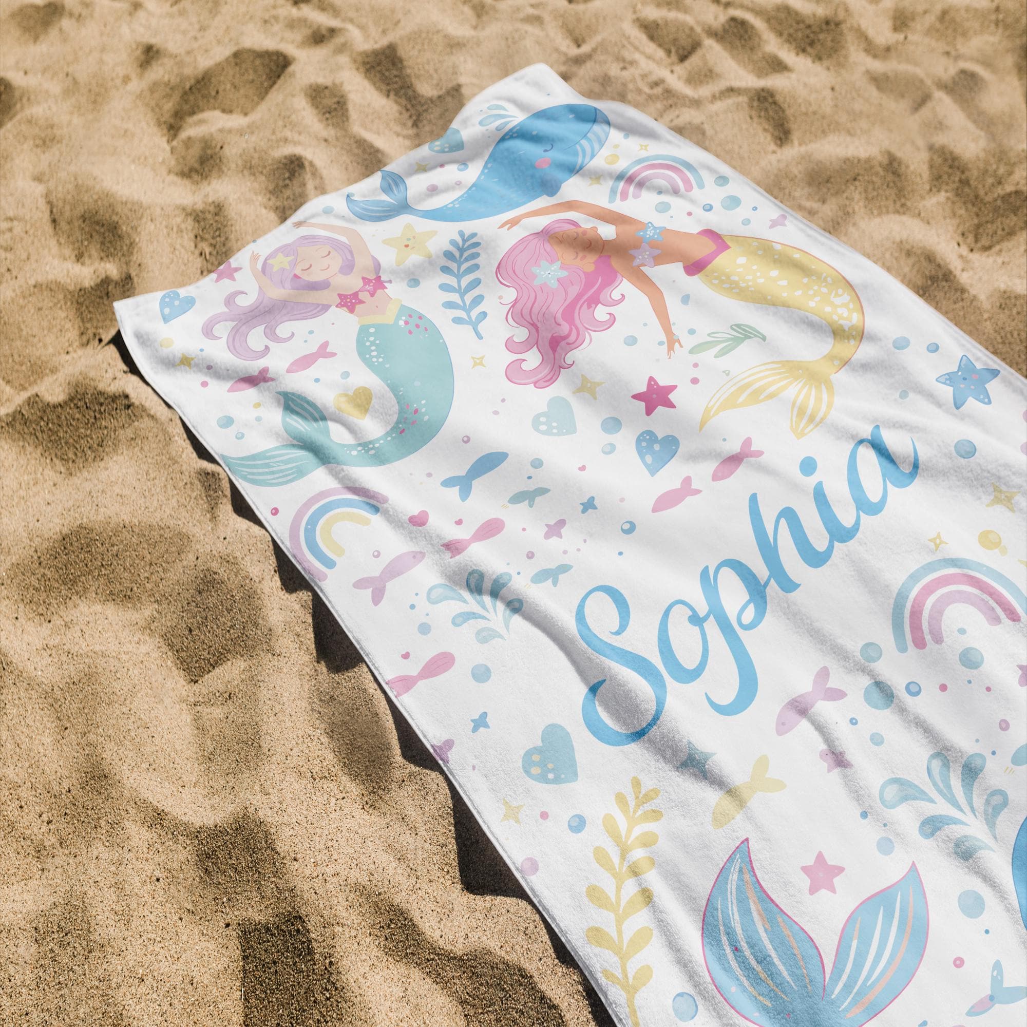 Mermaid Personalized Beach Towel, Mermaid Party Favors, Custom Beach Towel, Mermaid Birthday Gift For Kids