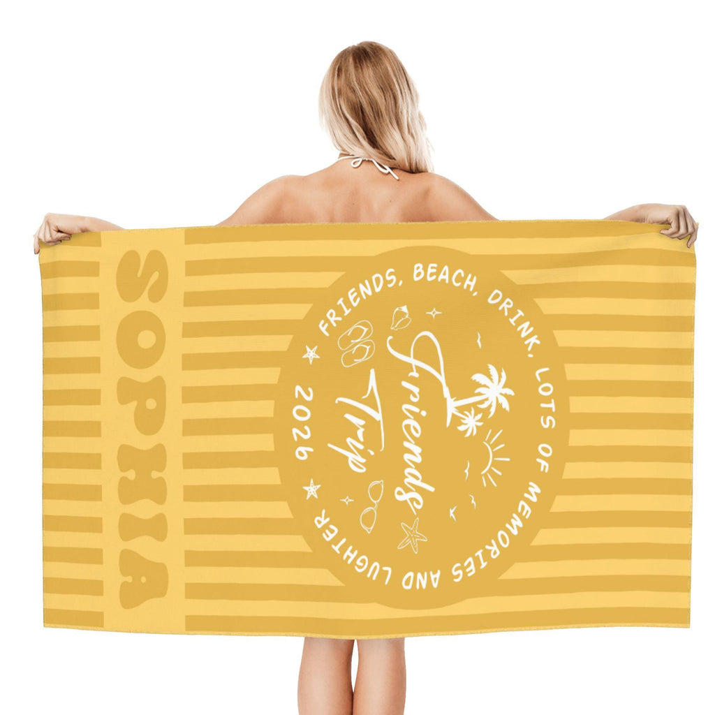 Personalized Friends Trip Beach Towel,custom Name & Year Beach Towel,striped Beach Towel, Girls Trip Gift,summer Beach Vacation Gift