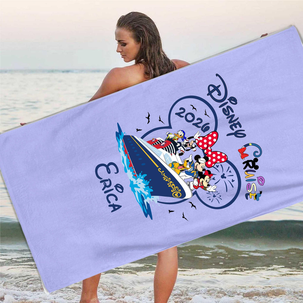 Personalized Disney Cruise 2026 Beach Towel: Custom Mickey Minnie Summer Vacation Gift