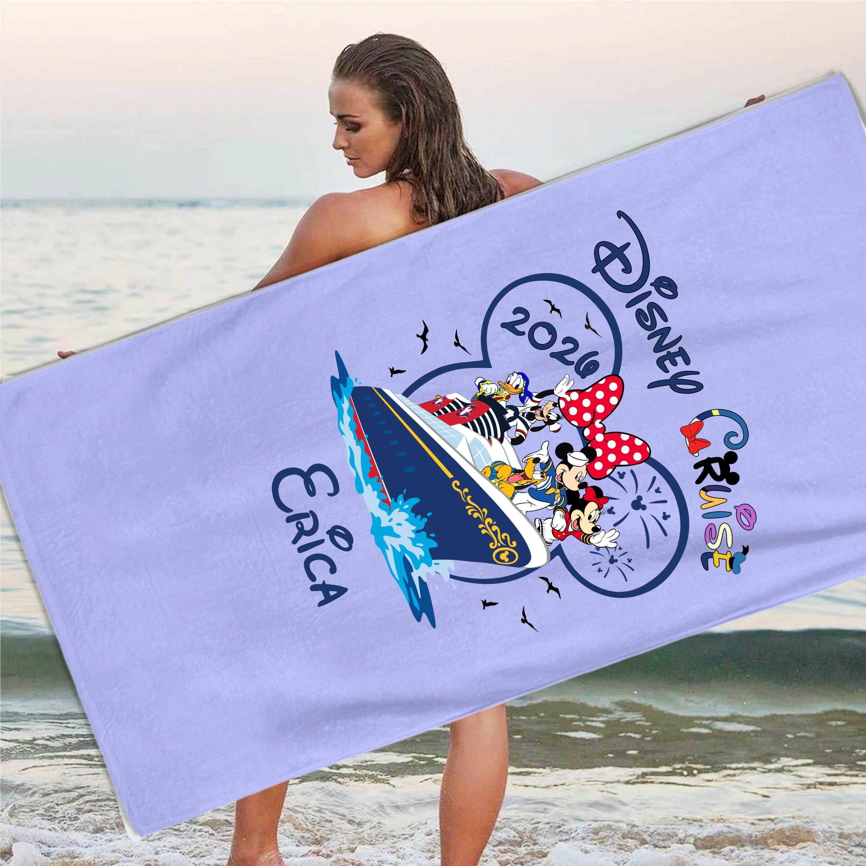 Personalized Disney Cruise 2026 Beach Towel: Custom Mickey Minnie Summer Vacation Gift