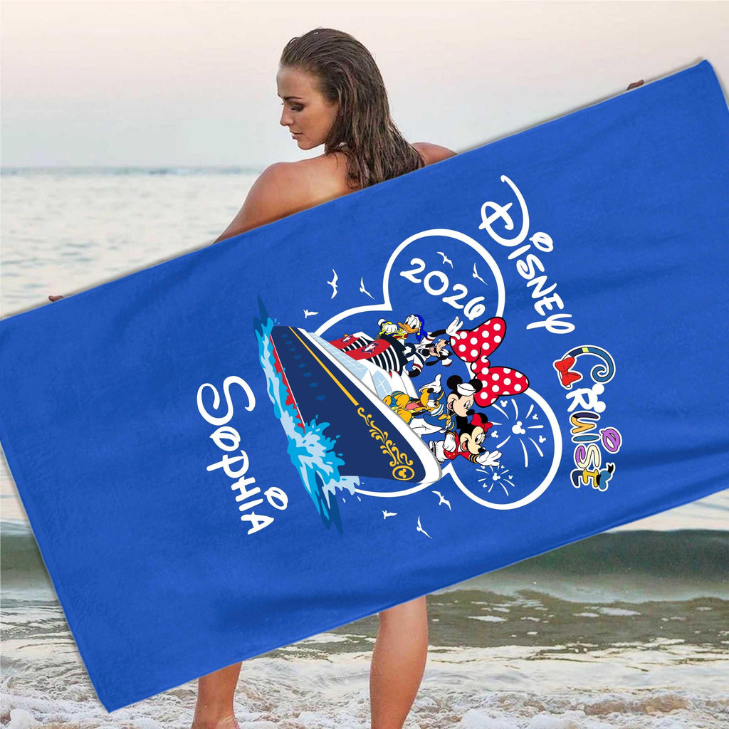 Personalized Disney Cruise 2026 Beach Towel: Custom Mickey Minnie Summer Vacation Gift