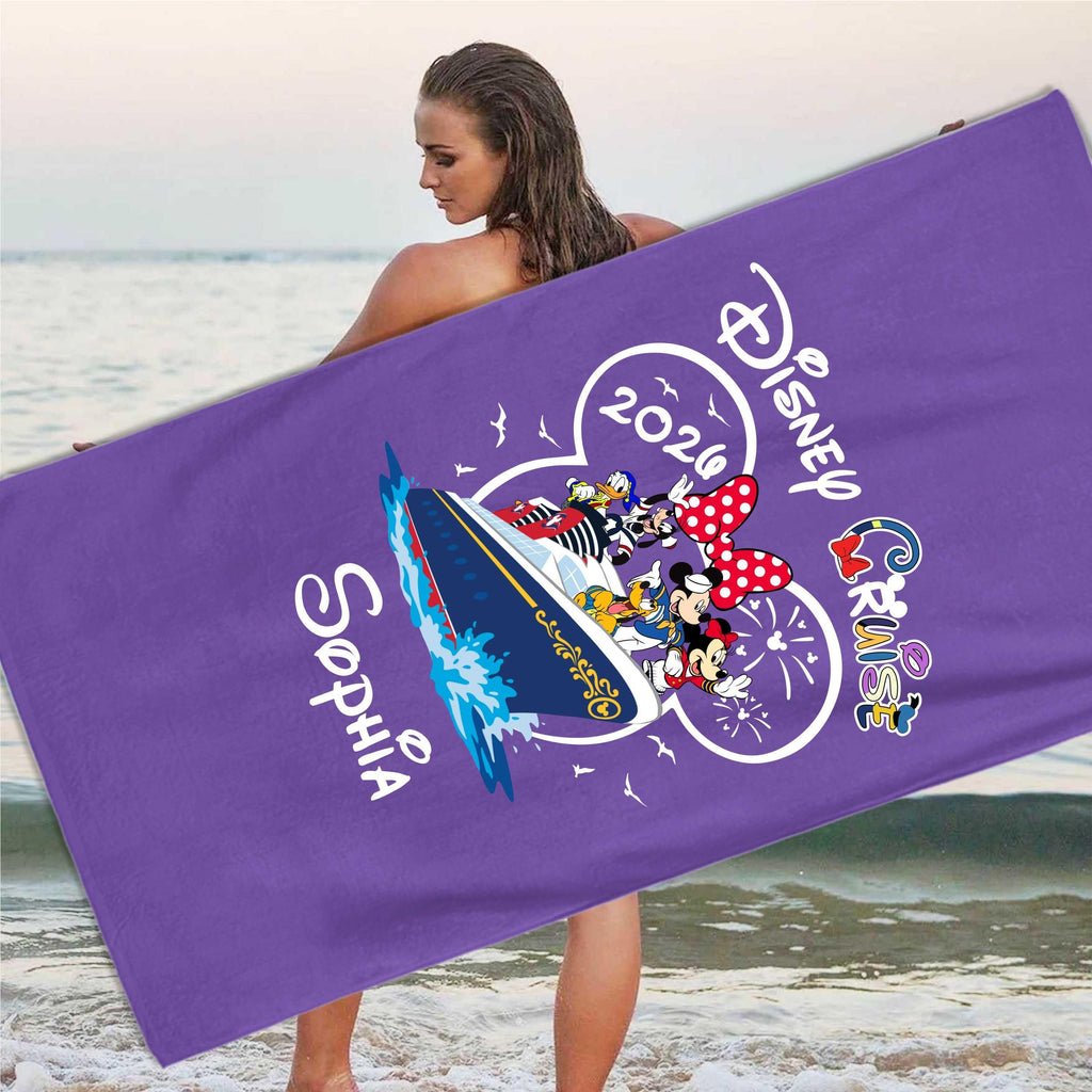 Personalized Disney Cruise 2026 Beach Towel: Custom Mickey Minnie Summer Vacation Gift