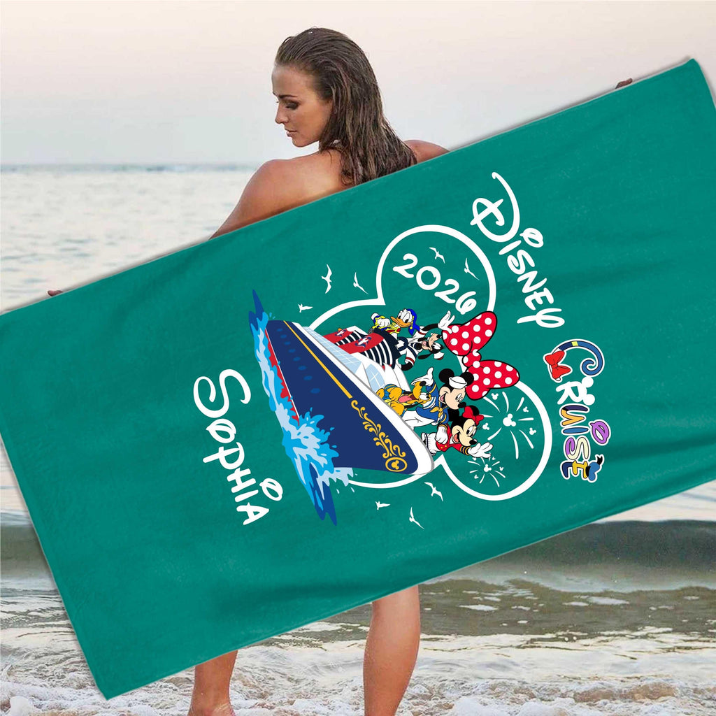 Personalized Disney Cruise 2026 Beach Towel: Custom Mickey Minnie Summer Vacation Gift