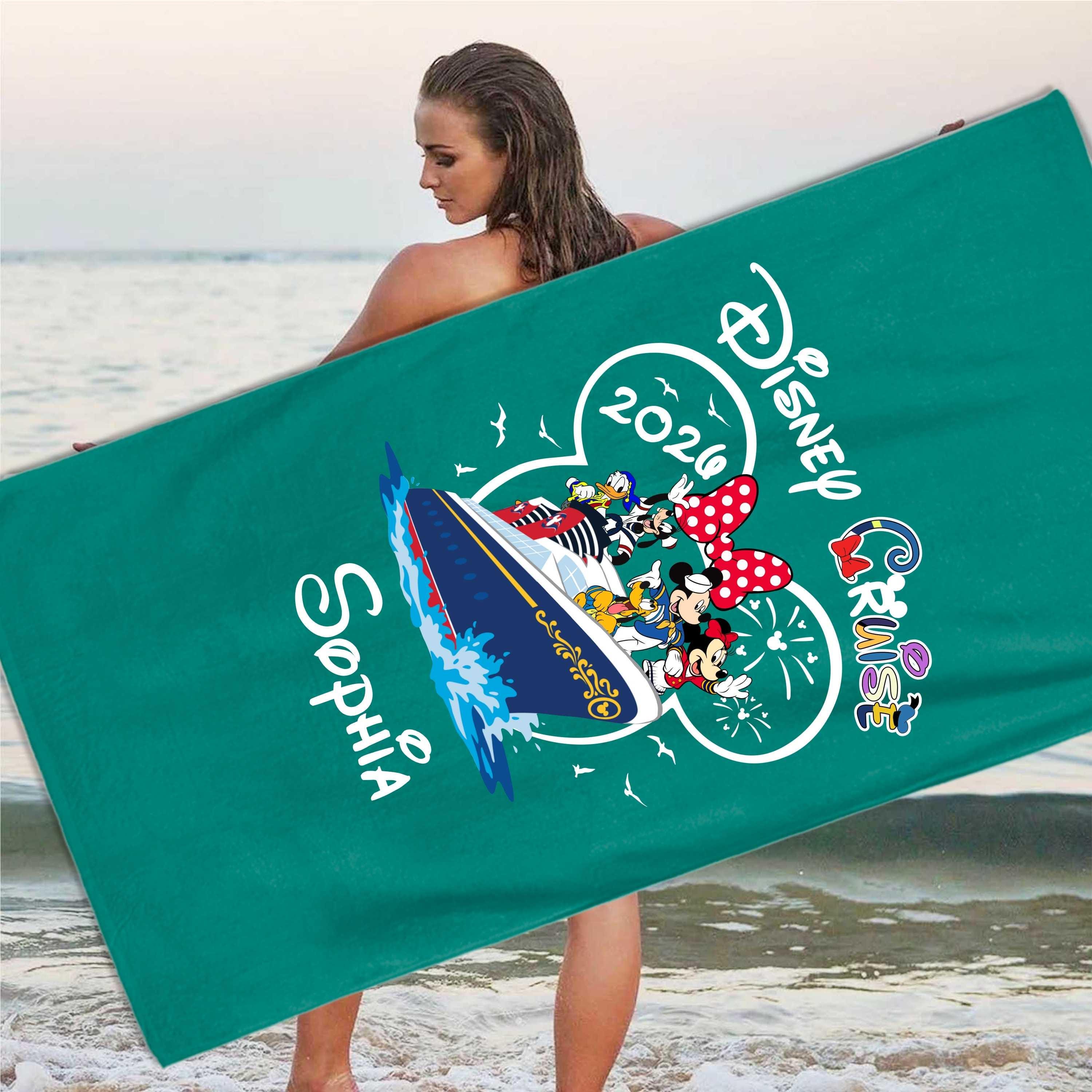 Personalized Disney Cruise 2026 Beach Towel: Custom Mickey Minnie Summer Vacation Gift