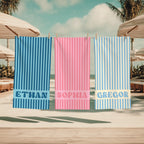 Personalized Groovy Striped Beach Towel: Custom Bachelorette Party Gift