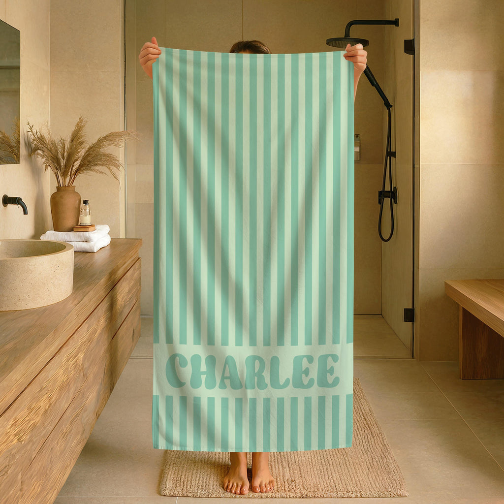 Personalized Groovy Striped Beach Towel: Custom Bachelorette Party Gift