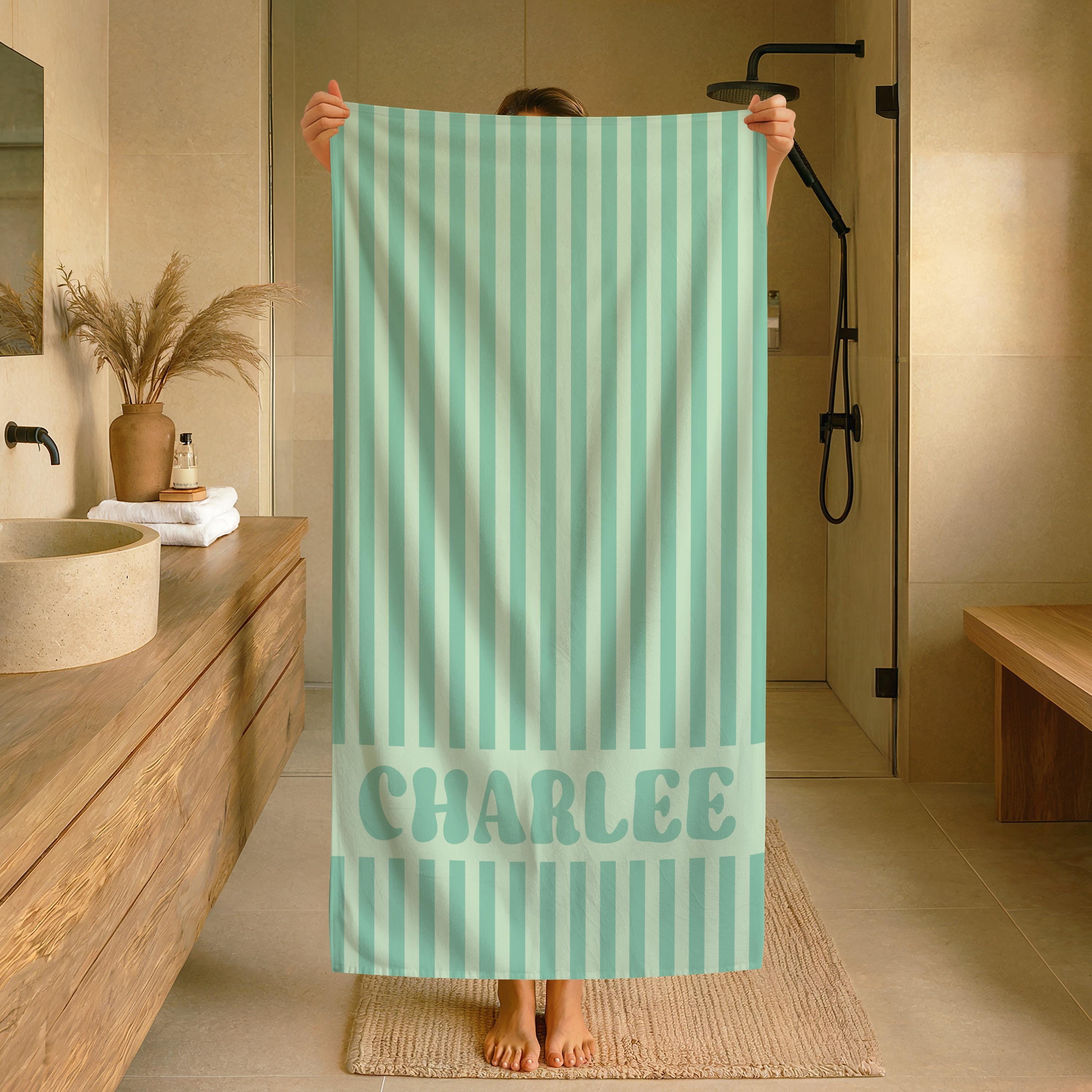 Personalized Groovy Striped Beach Towel: Custom Bachelorette Party Gift