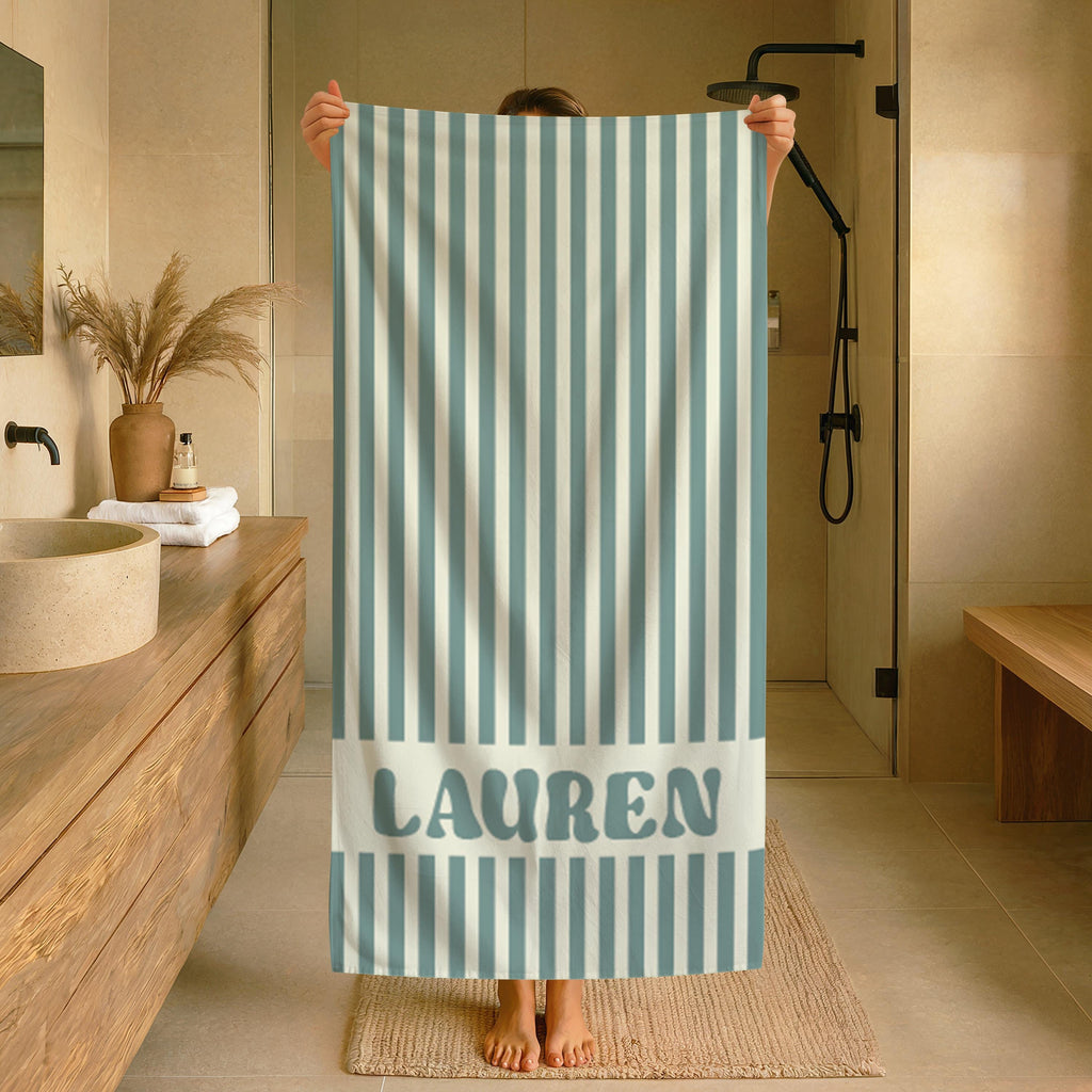 Personalized Groovy Striped Beach Towel: Custom Bachelorette Party Gift