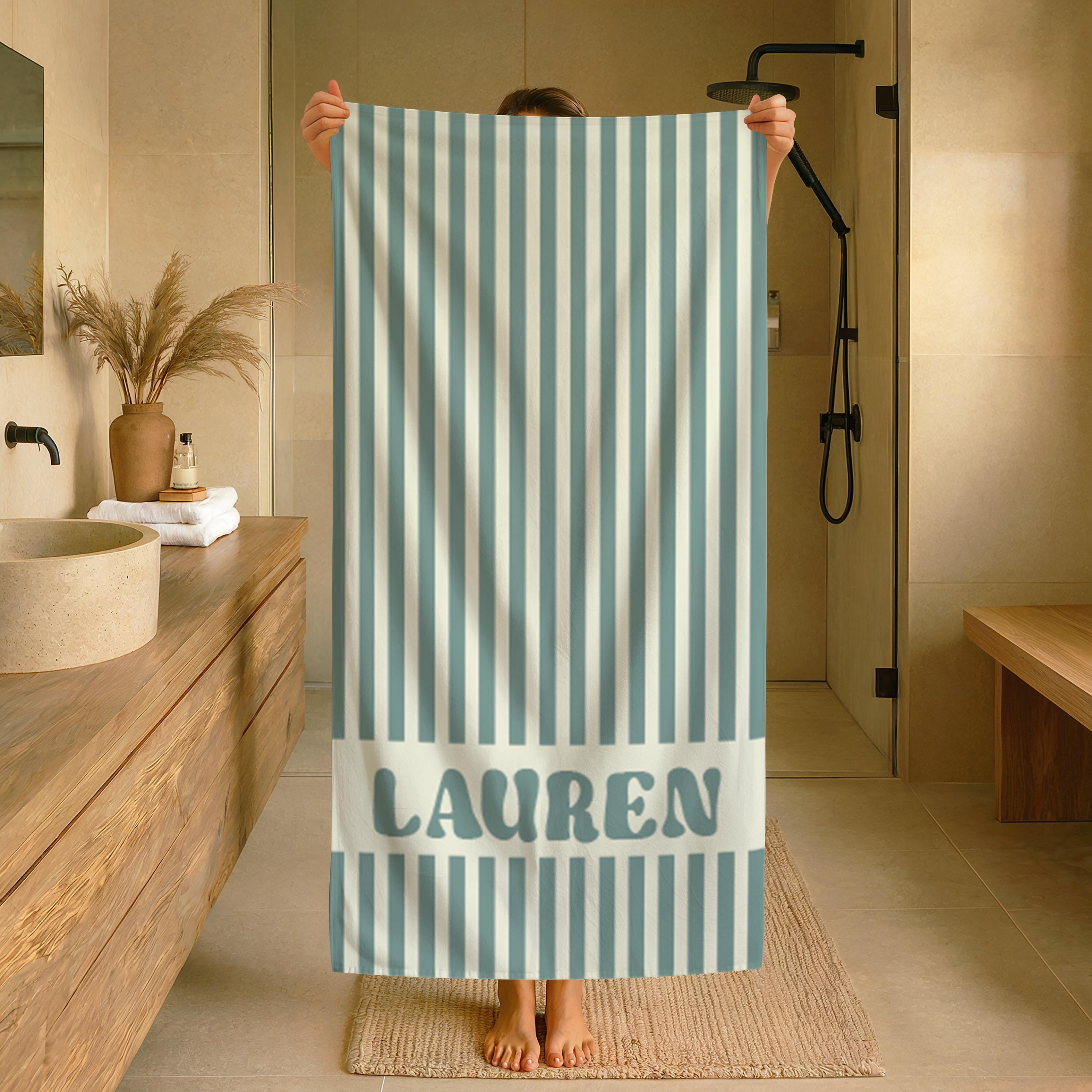 Personalized Groovy Striped Beach Towel: Custom Bachelorette Party Gift